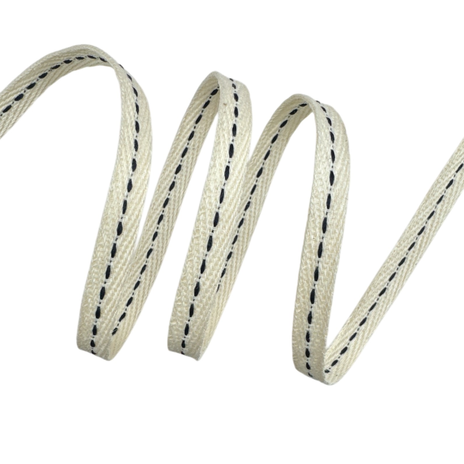 Cadarço Sarjado com Pesponto CAD1P - 50 metros - 08MM, Cru/Marinho