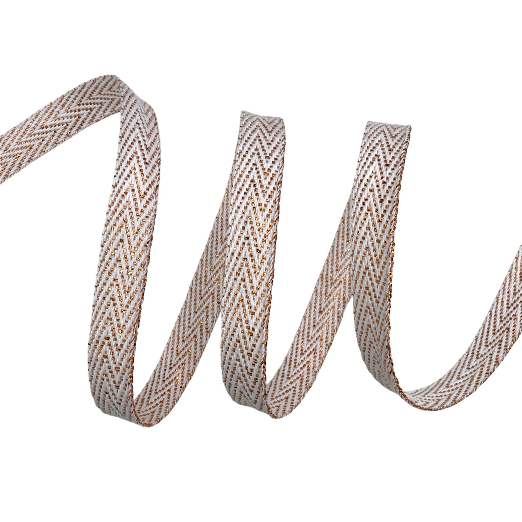 Cadarço com Fio Brilhante Lurex CADM - 50 metros - 10MM, Branco/Cobre