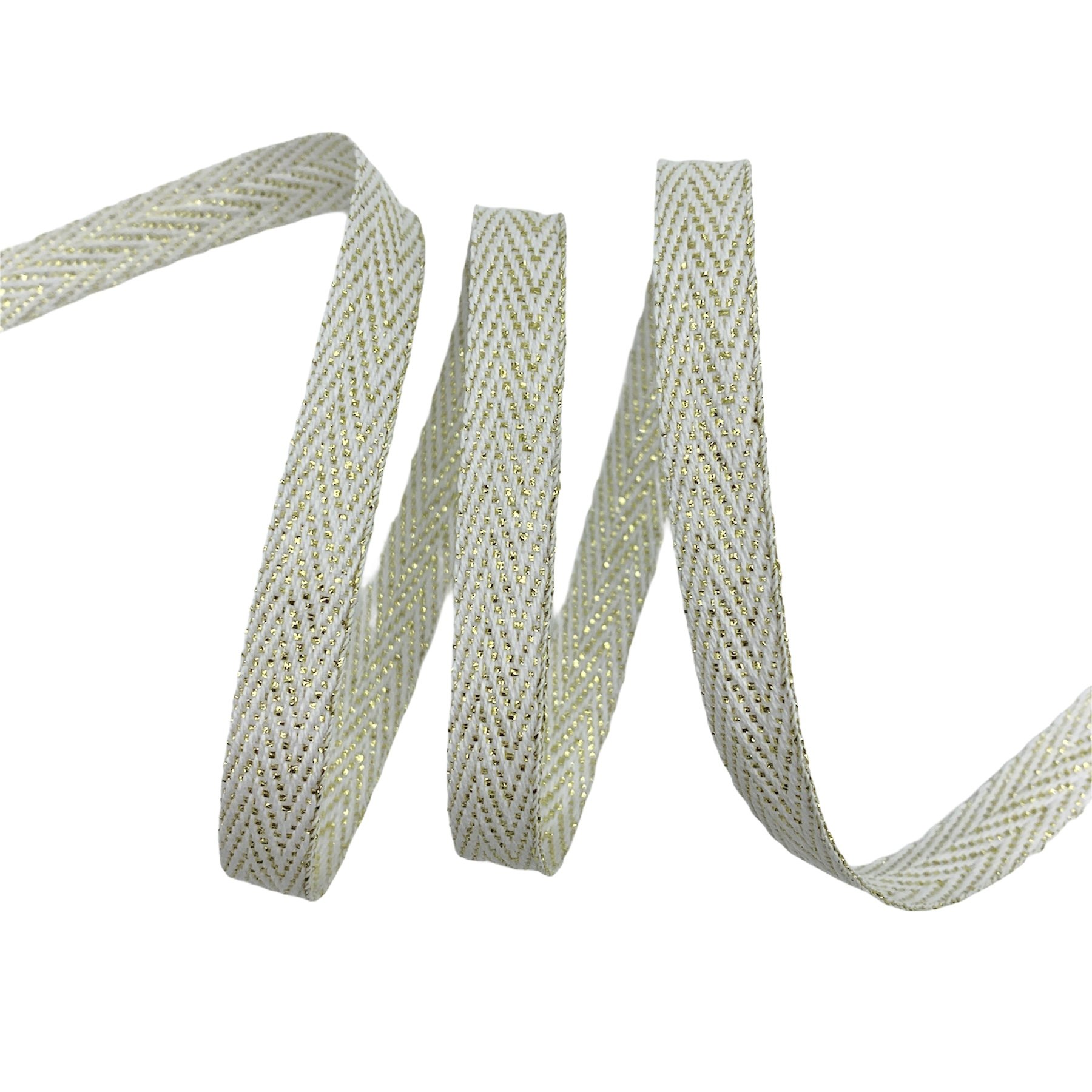 Cadarço com Fio Brilhante Lurex CADM - 50 metros - 10MM, Branco/Dourado