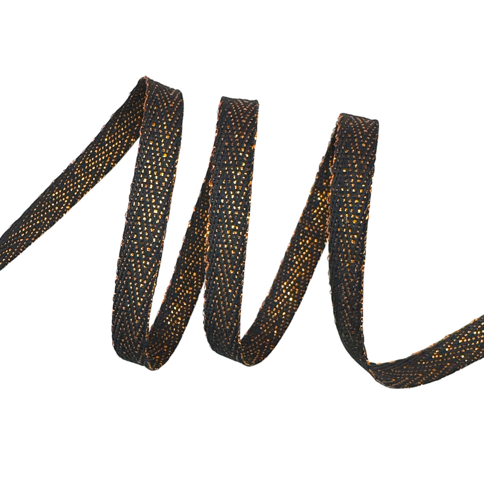 Cadarço com Fio Brilhante Lurex CADM - 50 metros - 10MM, Preto/Cobre