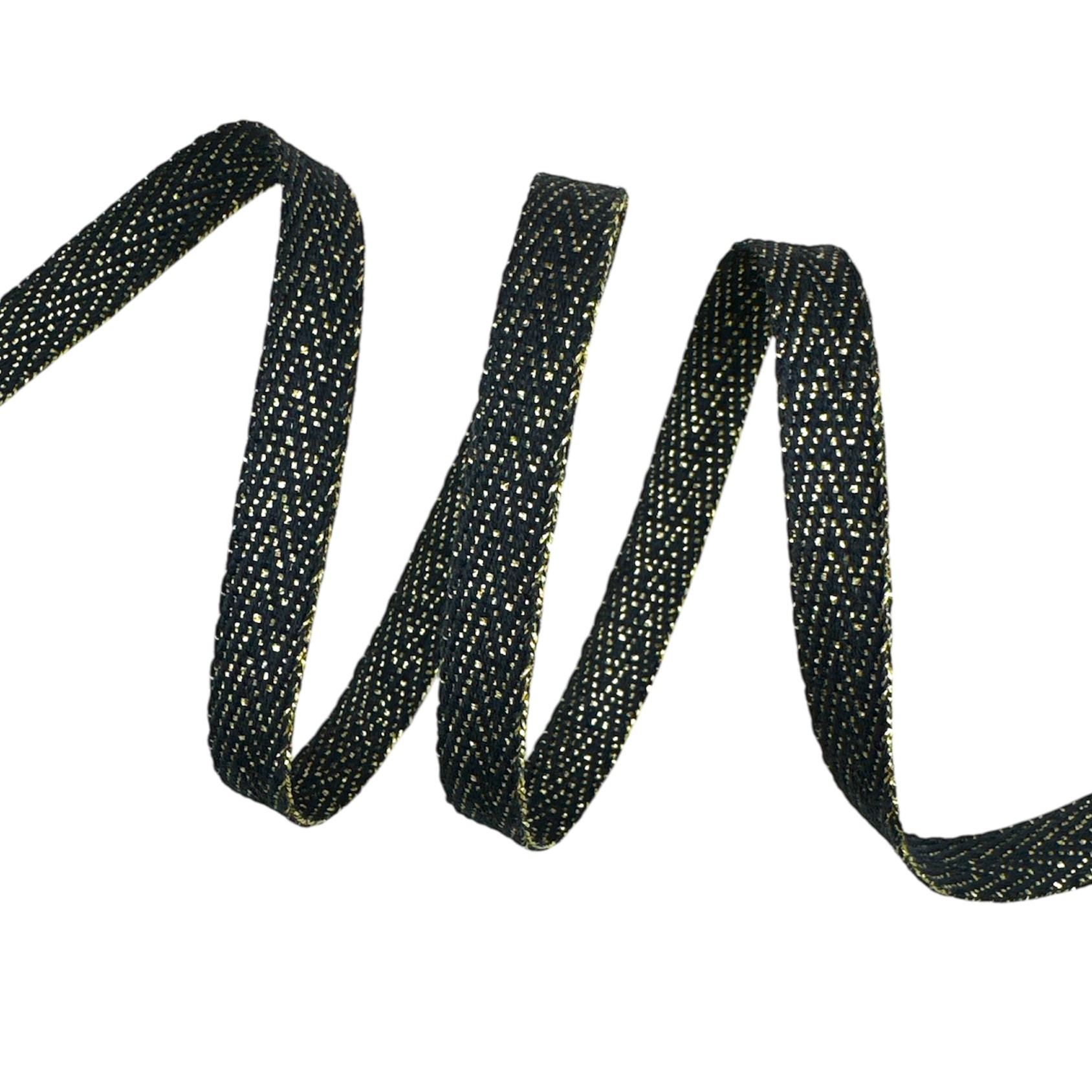 Cadarço com Fio Brilhante Lurex CADM - 50 metros - 10MM, Preto/Dourado