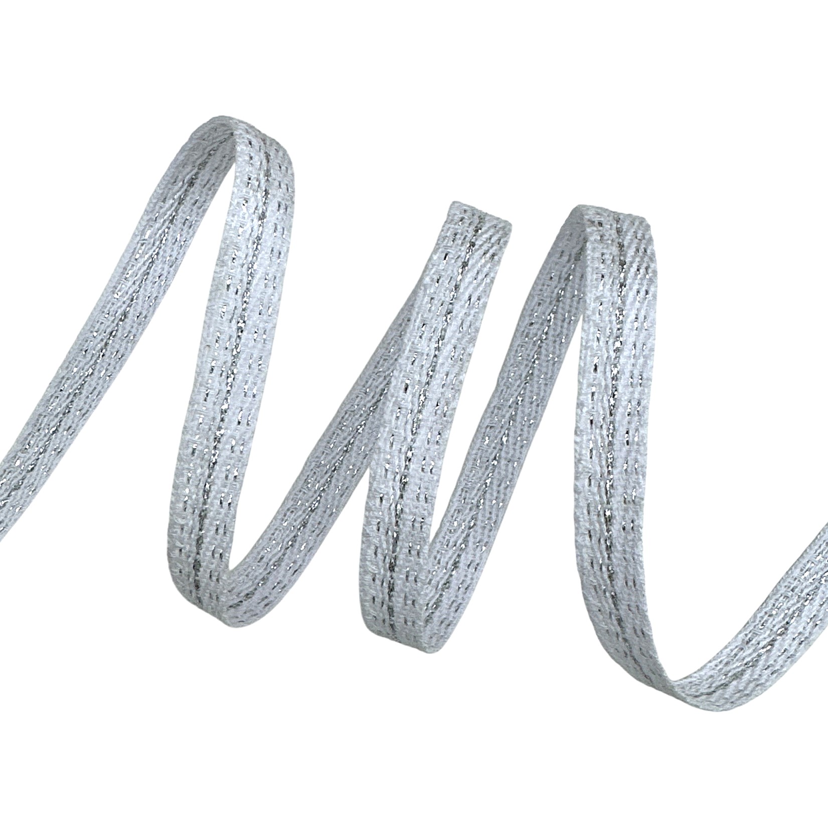 Cadarço Sarjado Pontilhado Metalizado CADM9P - 50 Metros - 10MM, Branco/Prata