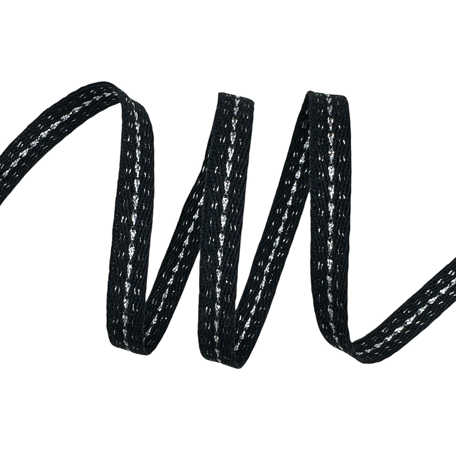 Cadarço Sarjado Pontilhado Metalizado CADM9P - 50 Metros - 10MM, Preto/Prata