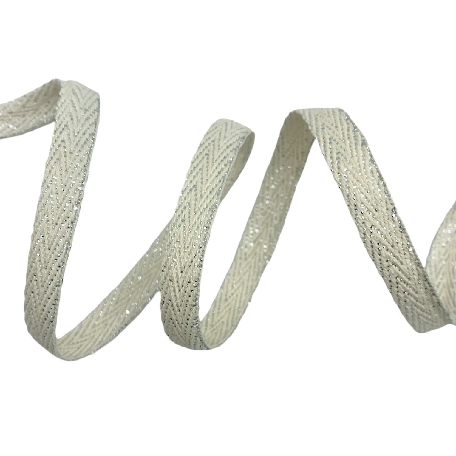 Cadarço com Fio Brilhante Lurex CADM - 50 metros - 10MM, Cru/Prata