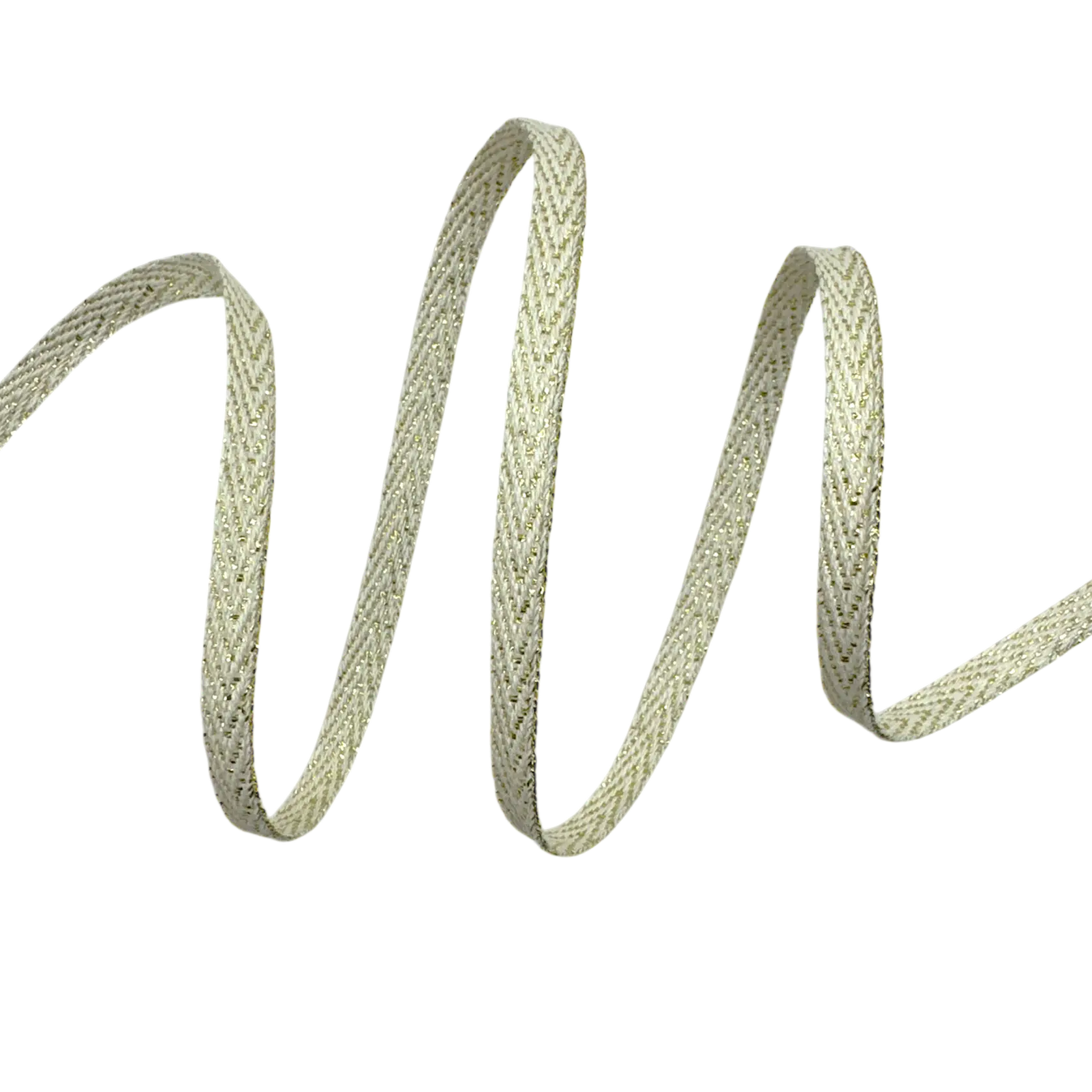 Cadarço com Fio Brilhante Lurex CADM - 50 metros - 06MM, Cru/Dourado