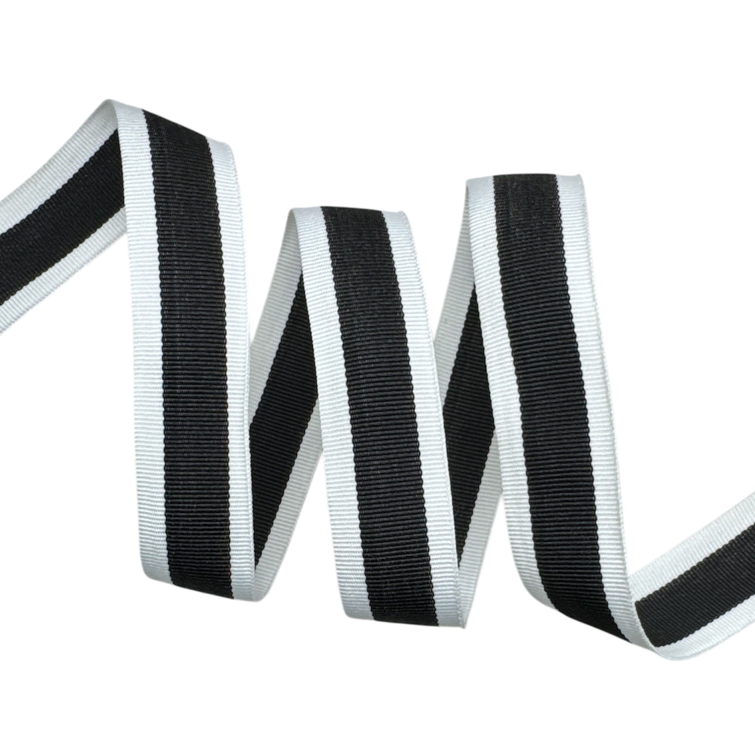 Fita Galão Gorgurão Bicolor BIC - 50 Metros - 25MM, Branco/Preto