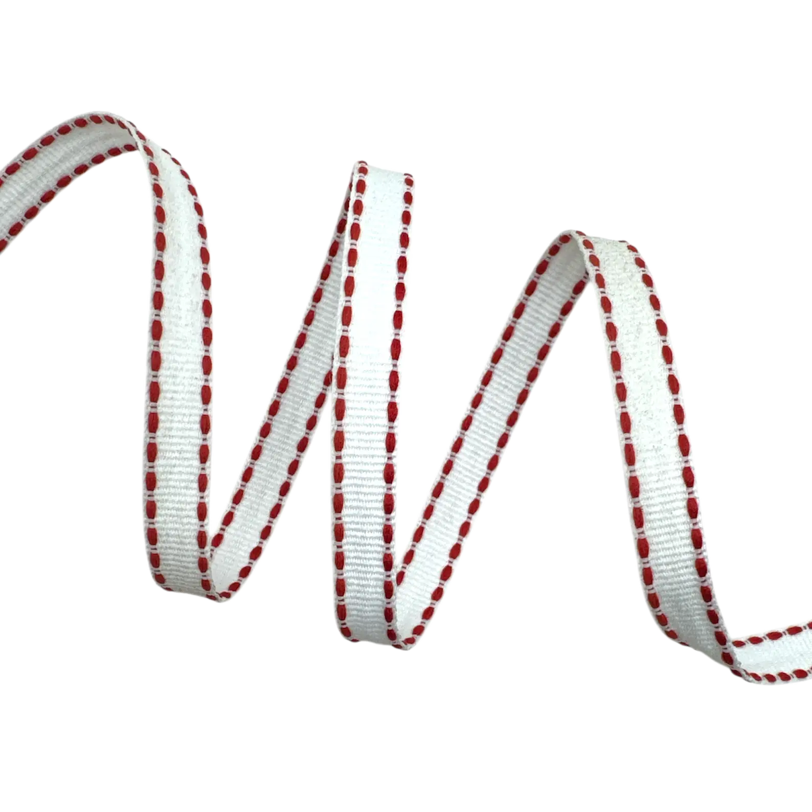 Fita Galão Pesponto Duplo GII2P 50 Metros - 10MM, Branco/Vermelho