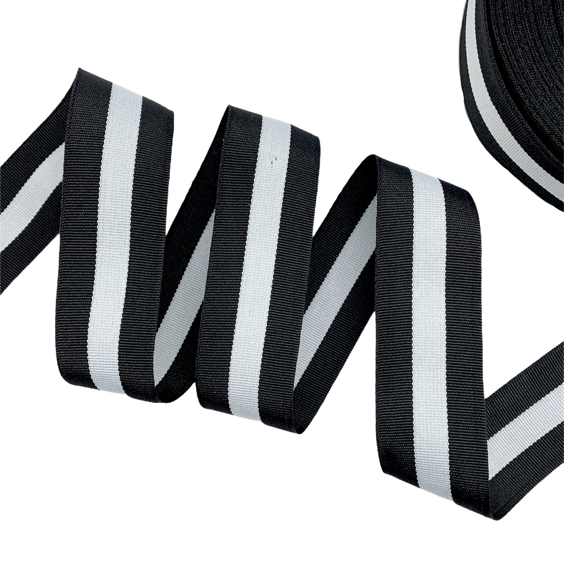 Fita Galão Gorgurão Bicolor BIC - 50 Metros - 35MM, Preto/Branco