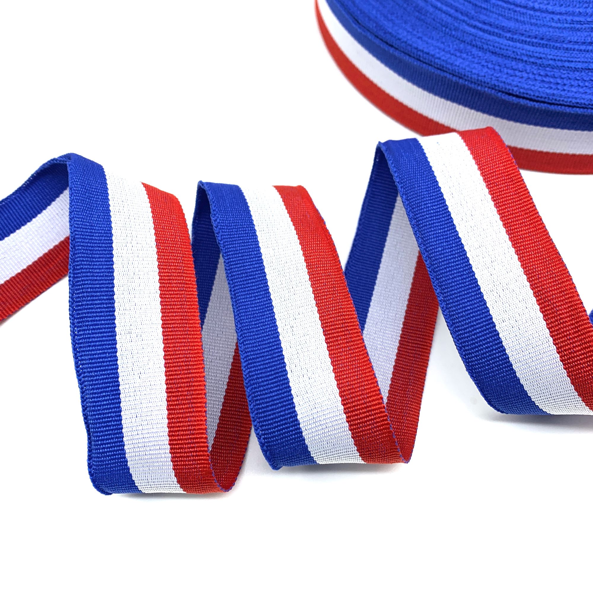 Galão Gorgurão Tricolor TRI - 50 Metros - 30MM, Royal/Branco/Vermelho