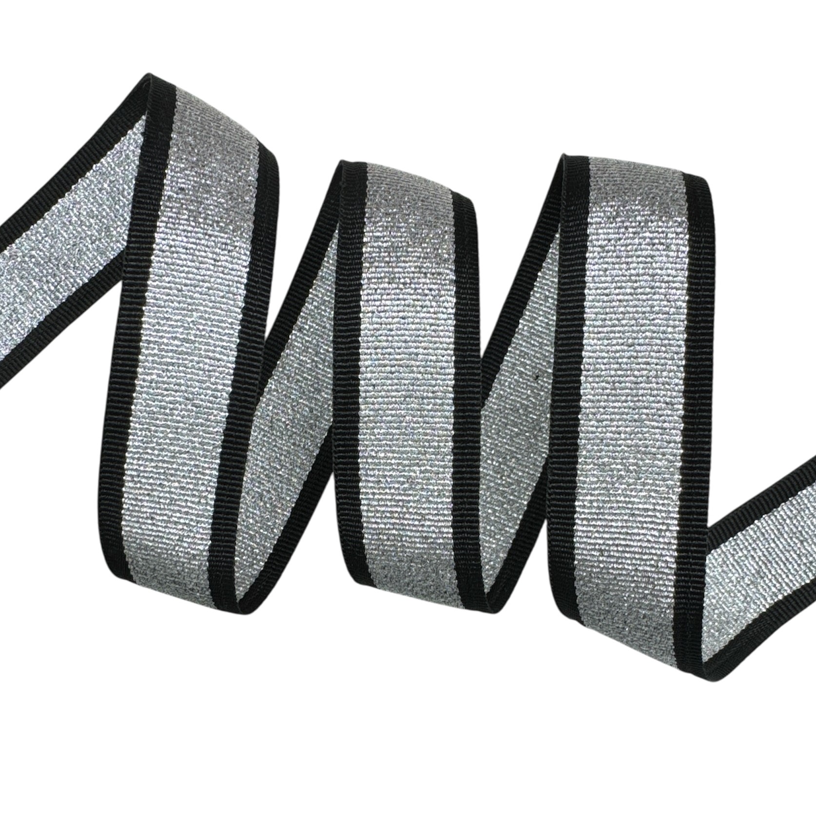 Fita Galão com Lurex BICM - 50 Metros - 25MM, Preto/Prata