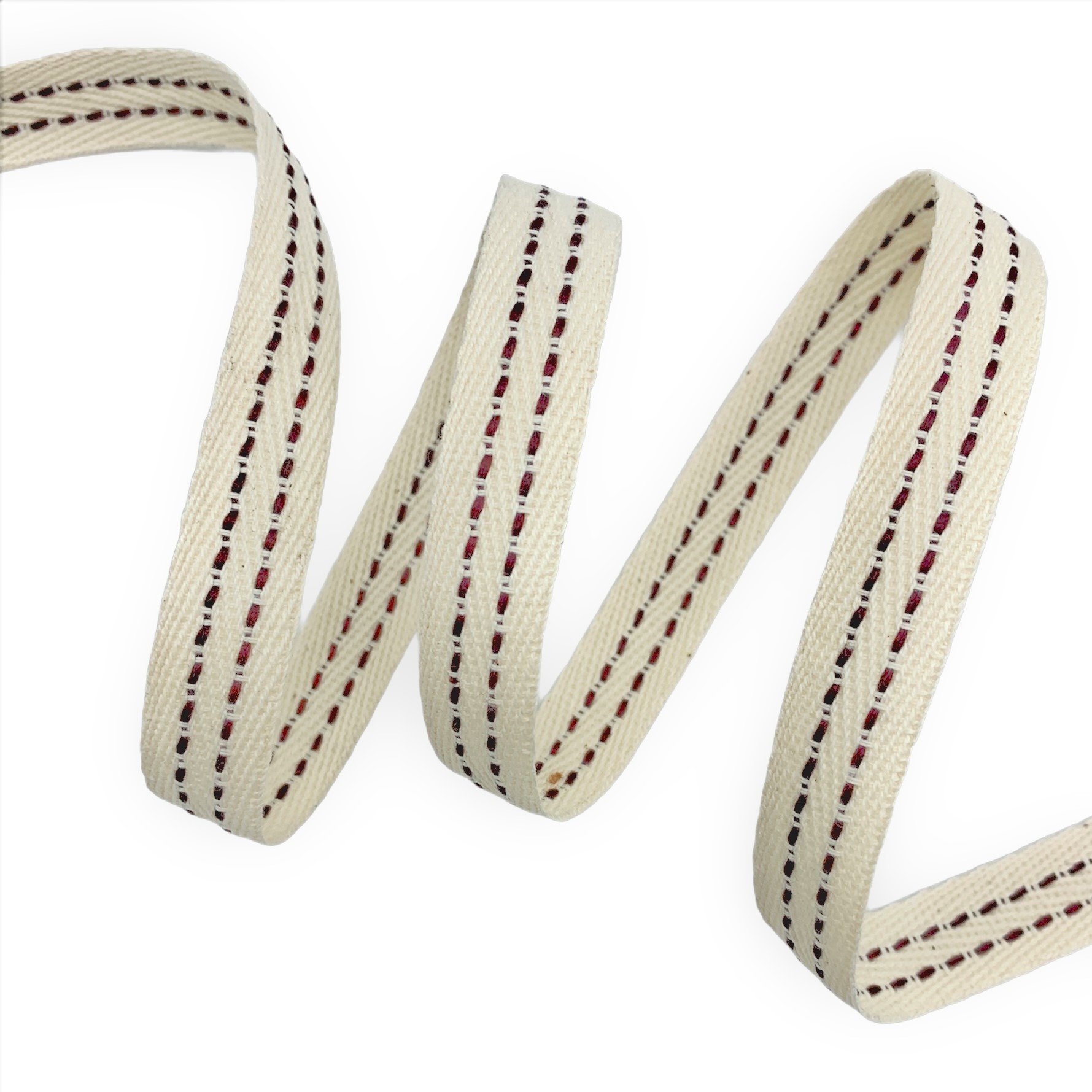 Cadarço Sarjado com Pesponto CAD2P - 50 metros - 15MM, Cru/Vinho