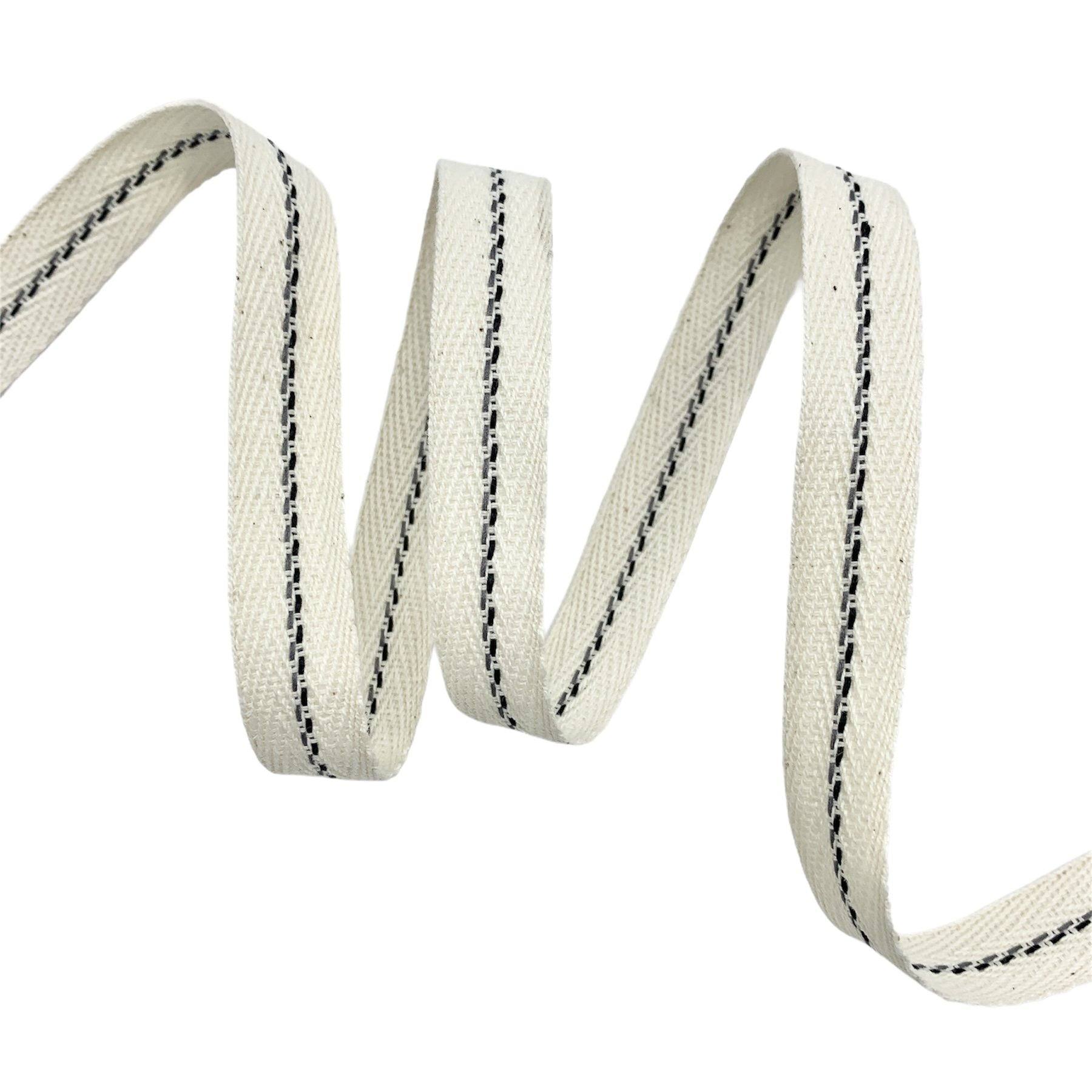 Cadarço Sarjado 2 Pespontos CAD2P2 - 50 metros - 15MM, Cru/Preto/CinzaMD