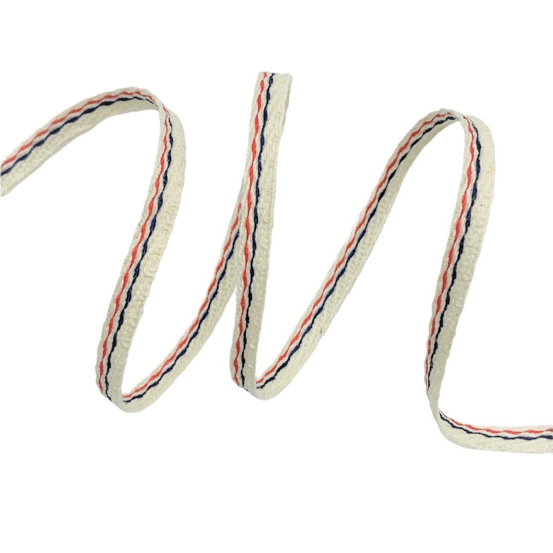 Cadarço Sarjado Listrado AP2 - 50 Metros - 06MM, Cru/Marinho/Vermelho