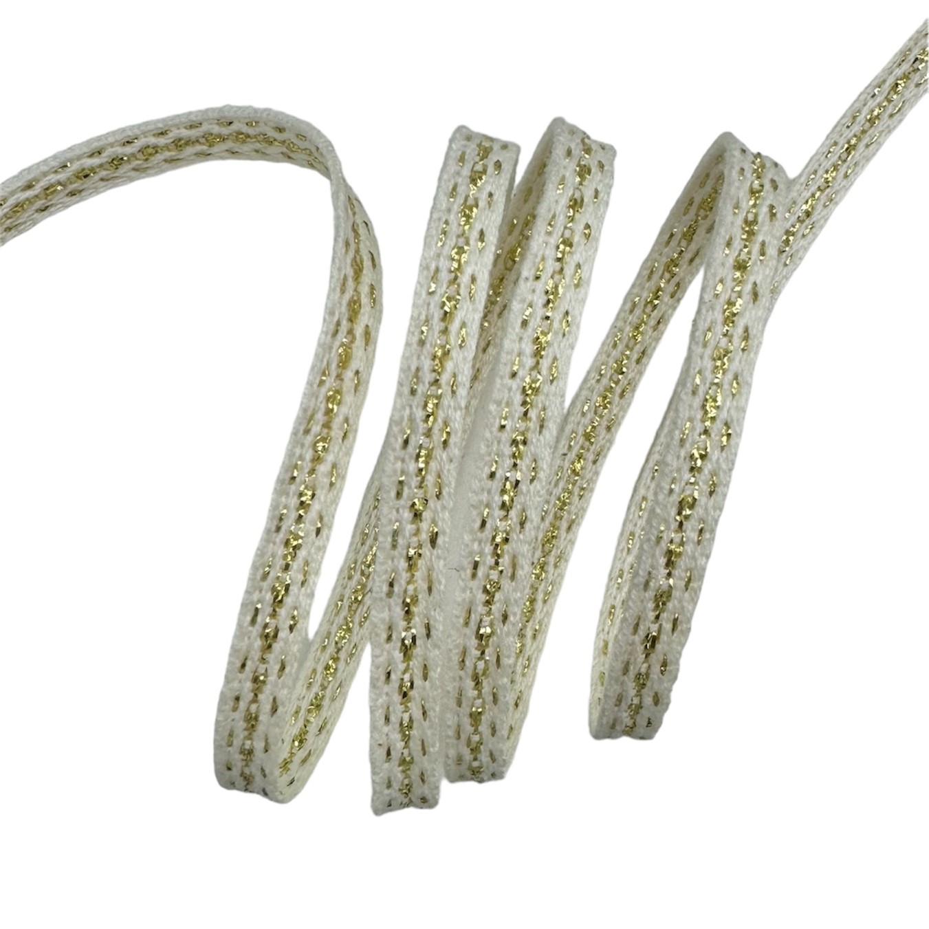 Cadarço Sarjado Pontilhado Metalizado CADM9P - 50 Metros - 06MM, Cru/Dourado