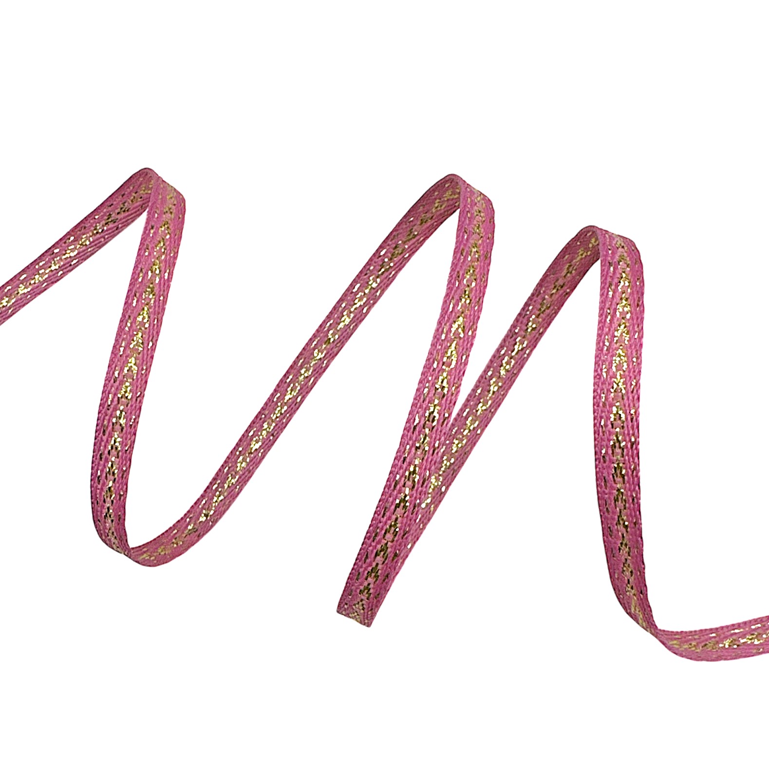 Cadarço Tracejado Metalizado FPM9P - 50 Metros - 06MM, Chiclete/Dourado