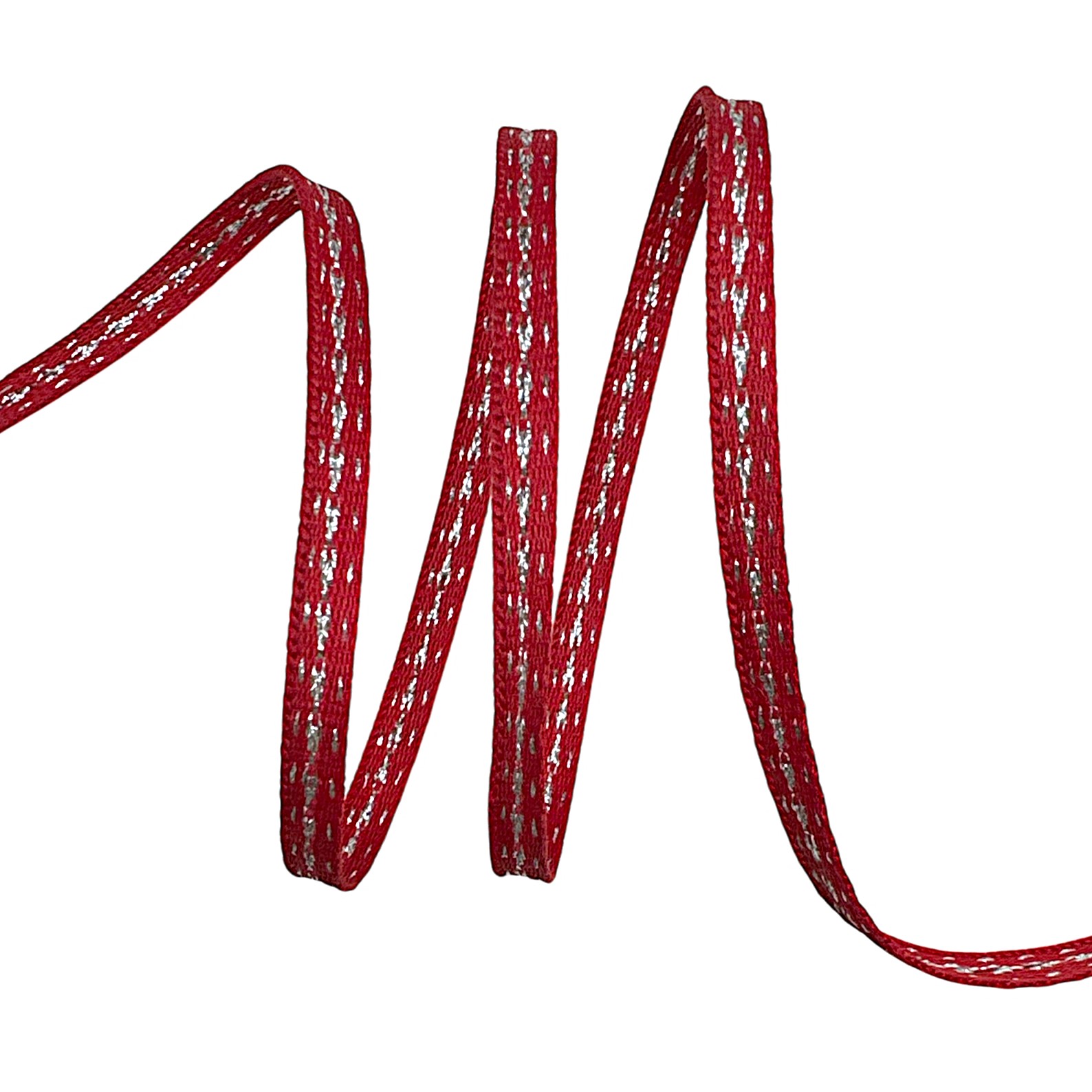 Cadarço Tracejado Metalizado FPM9P - 50 Metros - 06MM, Vermelho/Prata