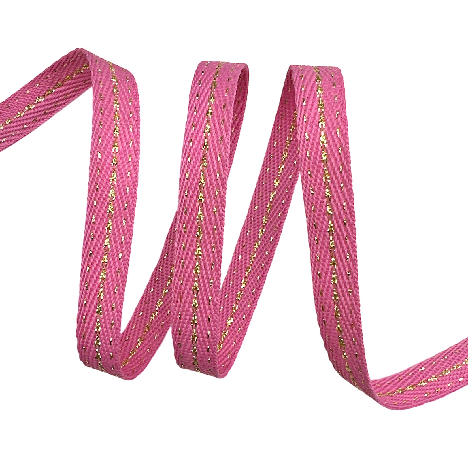 Cadarço Tracejado Metalizado FPM9P - 50 Metros - 10MM, Chiclete/Dourado