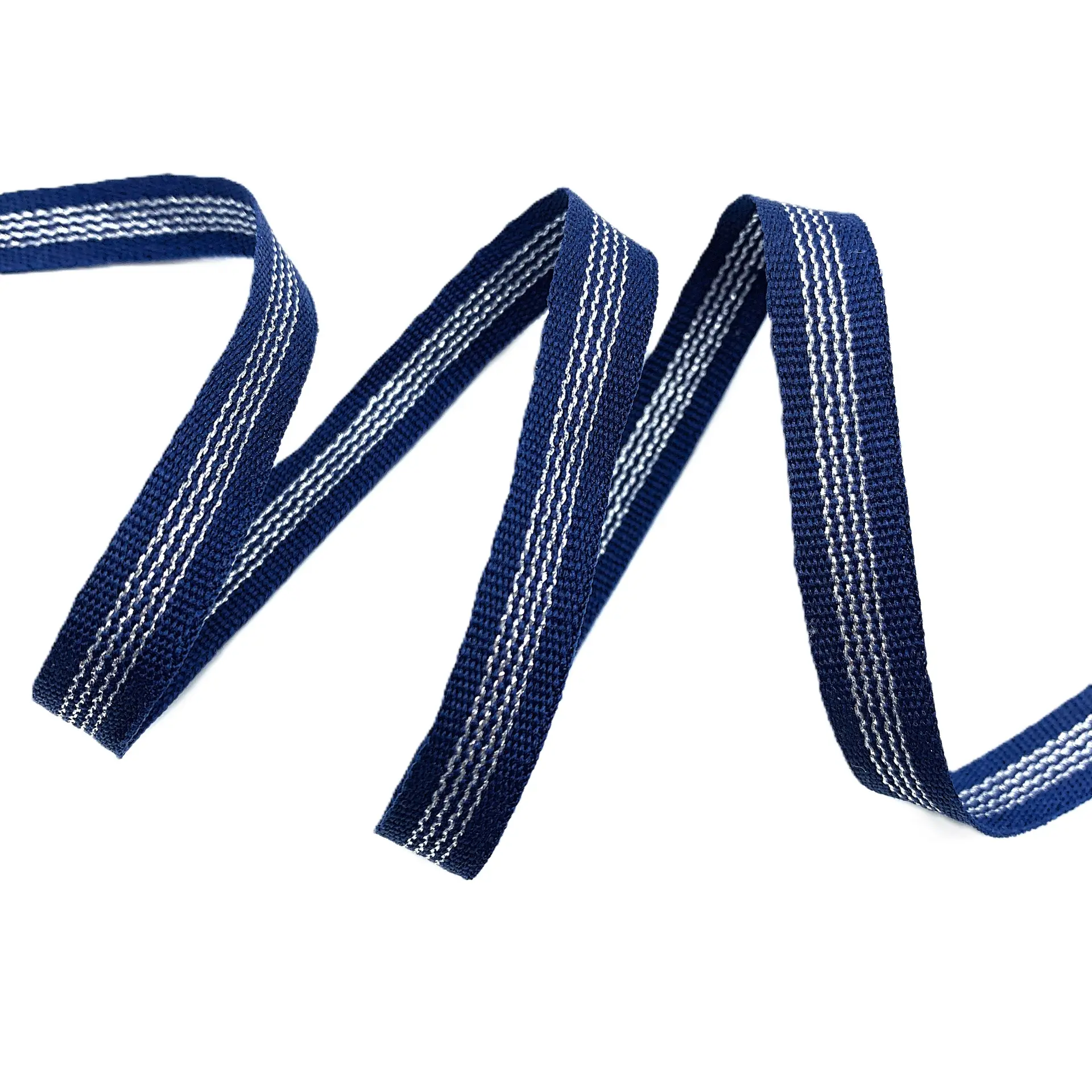 Galão Gorgurão com Listra Metalizada PM - 50 Metros - 10MM, Marinho/Prata