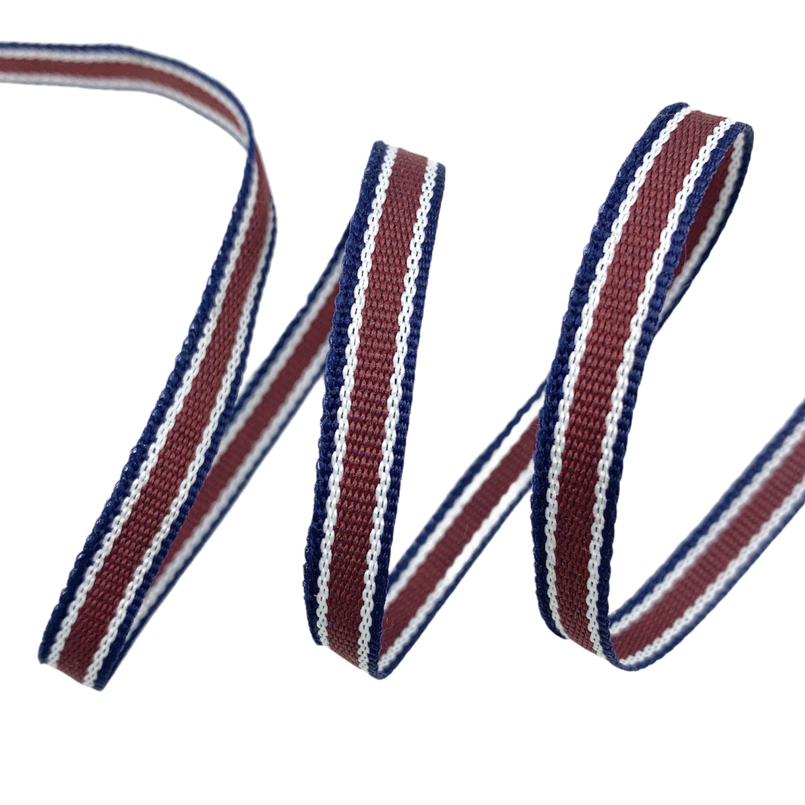 Galão Gorgurão Listrado TRI2 - 50 Metros - 07MM, Marinho/Branco/Vinho