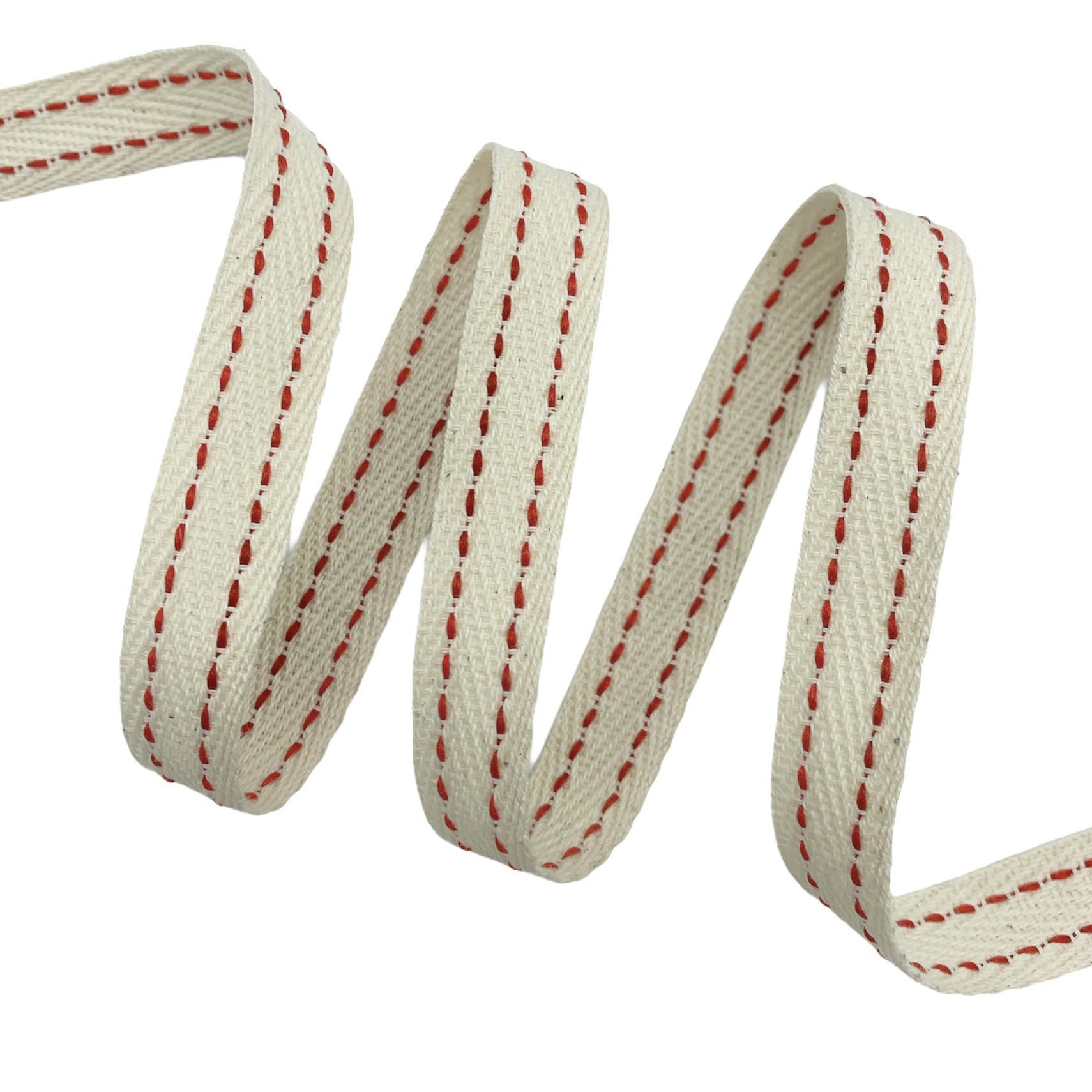 Cadarço Sarjado com Pesponto CAD2P - 50 metros - 15MM, Cru/Vermelho