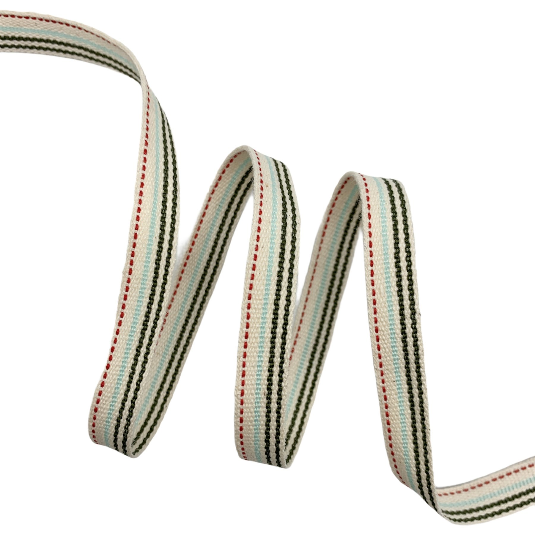 Fita Galão Listrado Pontilhado FL - 50 Metros - 10MM, Cru/Pisc/Mus/Verm