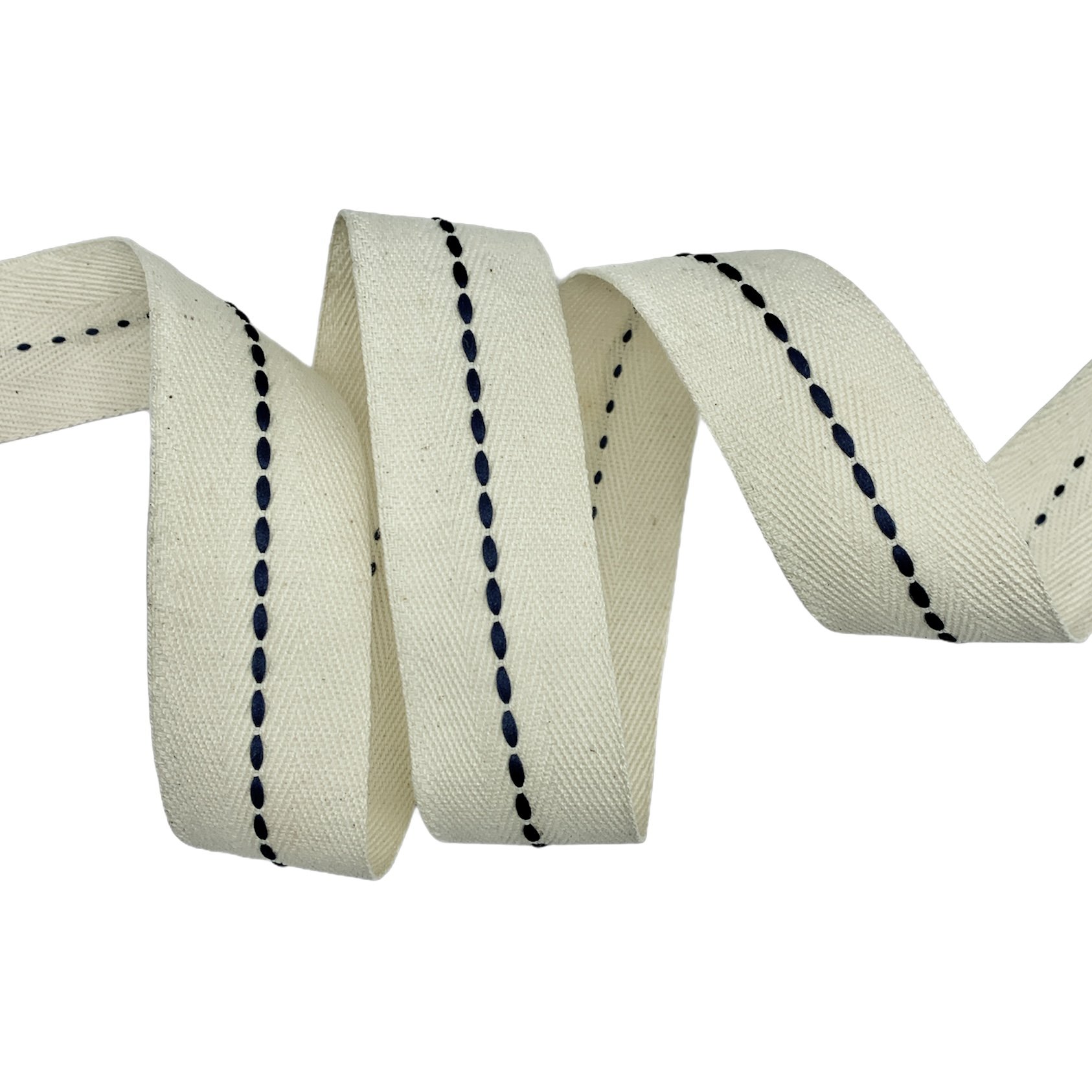 Cadarço Sarjado com Pesponto CAD1FG - 50 metros - 35MM, Cru/Marinho