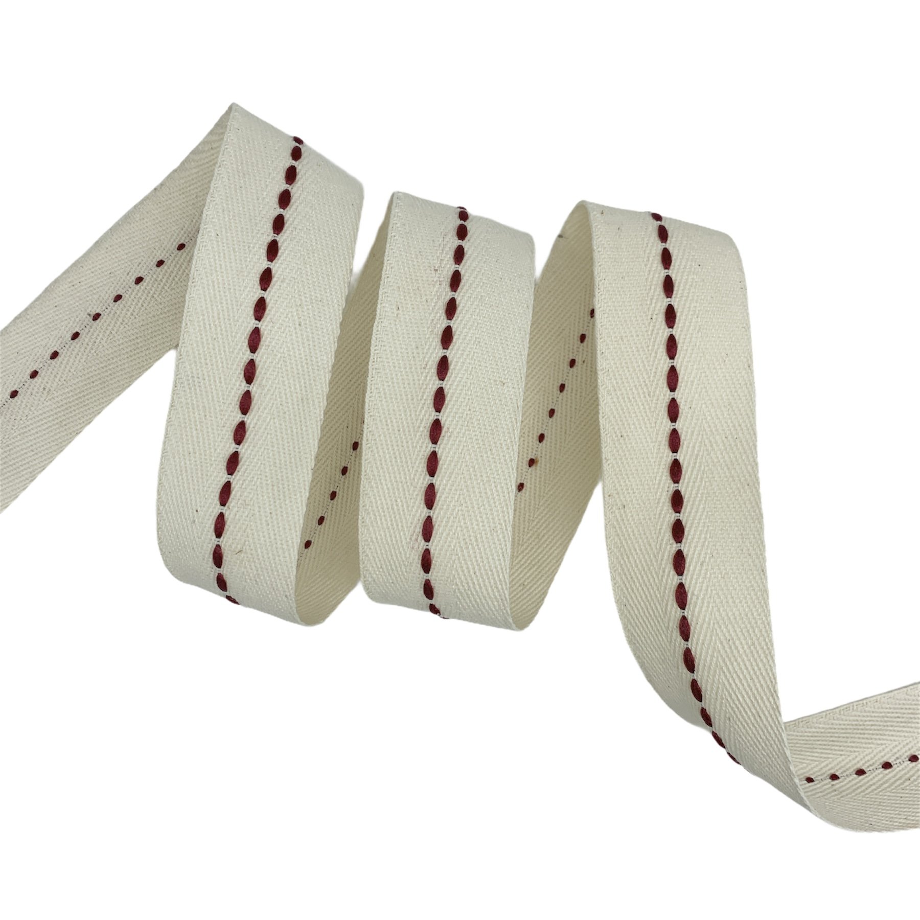 Cadarço Sarjado com Pesponto CAD1FG - 50 metros - 35MM, Cru/Vinho