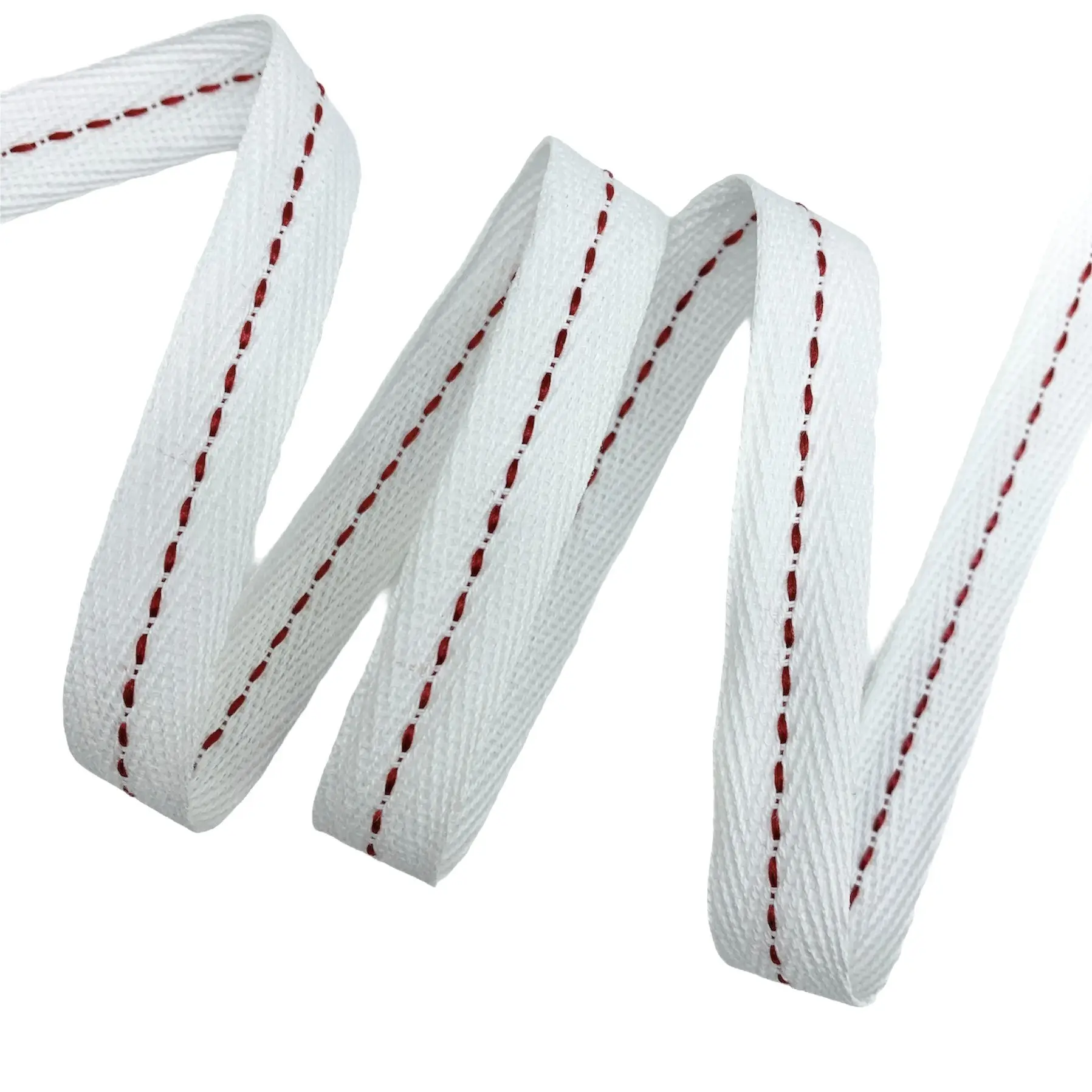 Cadarço Sarjado com Pesponto CAD1P - 50 metros - 15MM, Branco/Vinho