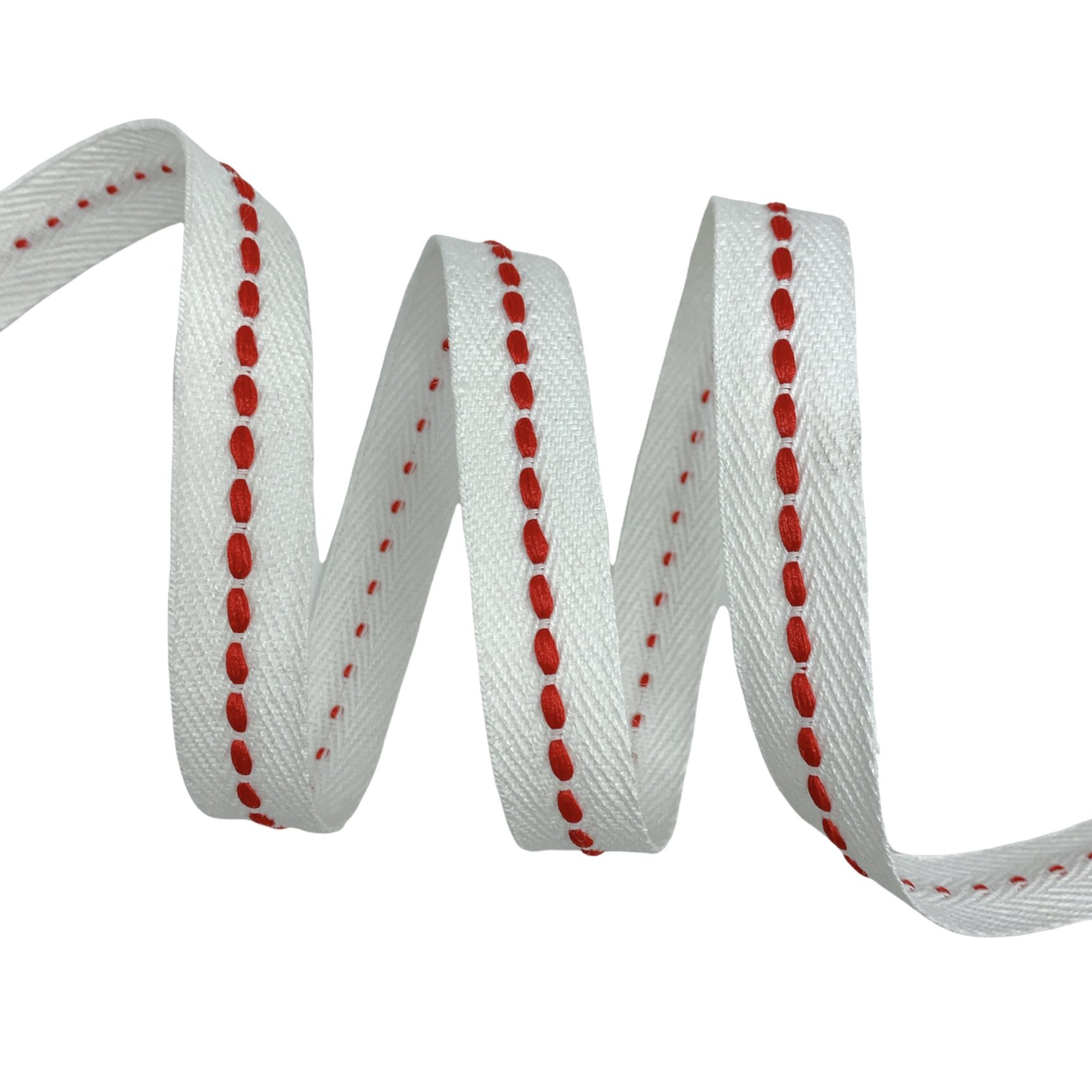 Cadarço Sarjado com Pesponto CAD1FG - 50 metros - 15MM, Branco/Vermelho