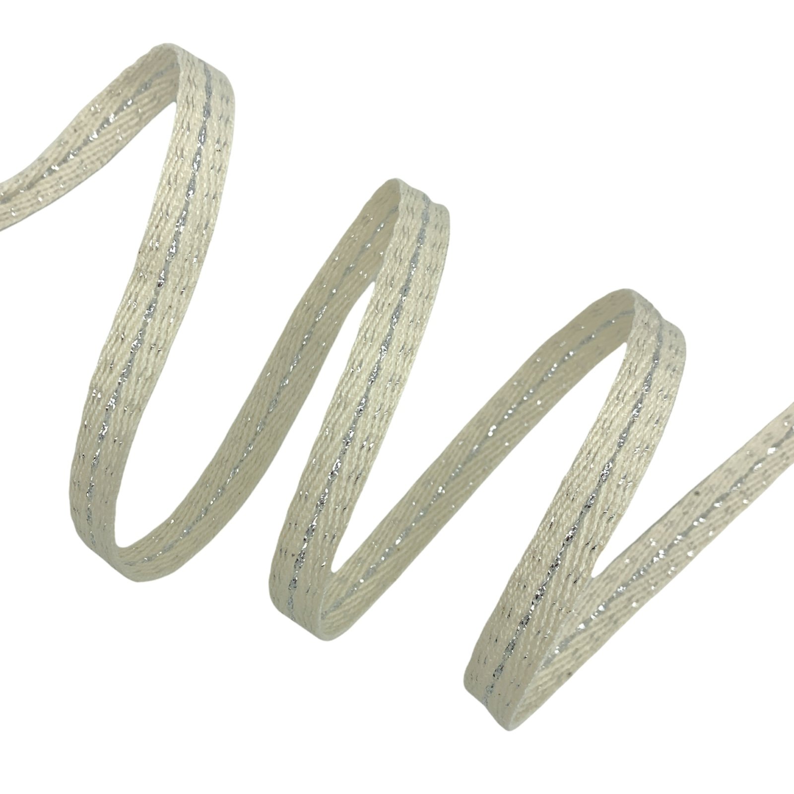 Cadarço Sarjado Pontilhado Metalizado CADM9P - 50 Metros - 10MM, Cru/Prata