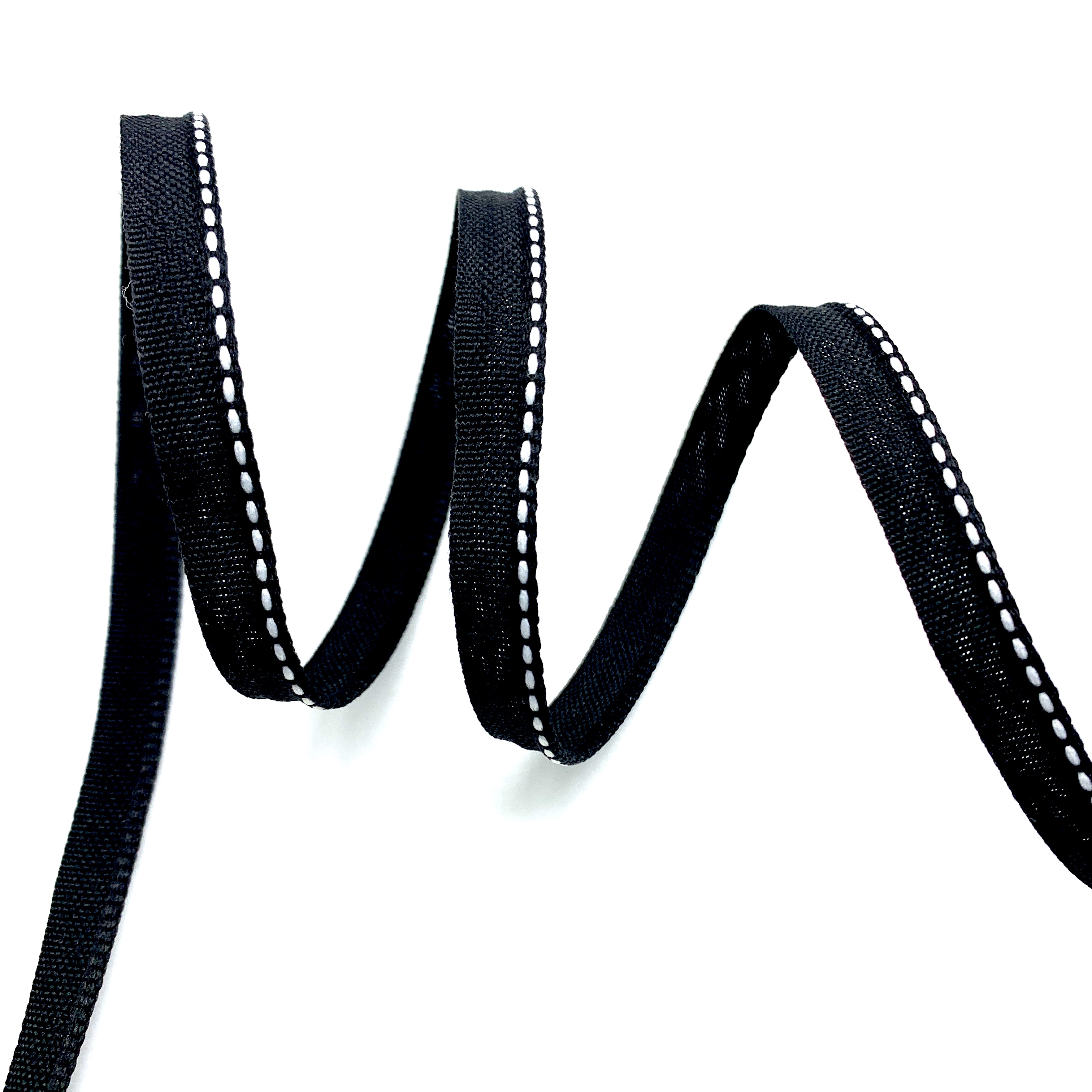 Fita Vivo com Pesponto VP1F - 50 Metros - 10MM, Preto/Alvejado