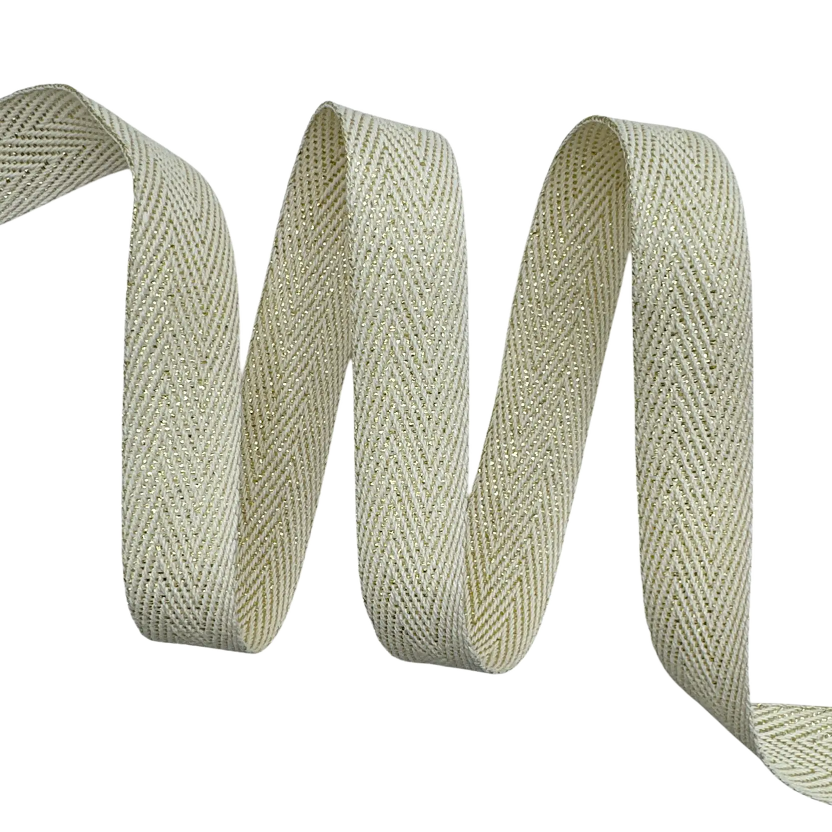 Cadarço com Fio Brilhante Lurex CADM - 50 metros - 20MM, Cru/Dourado