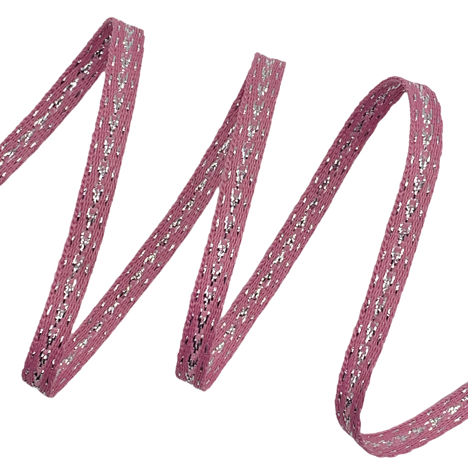 Cadarço Tracejado Metalizado FPM9P - 50 Metros - 06MM, Chiclete/Prata