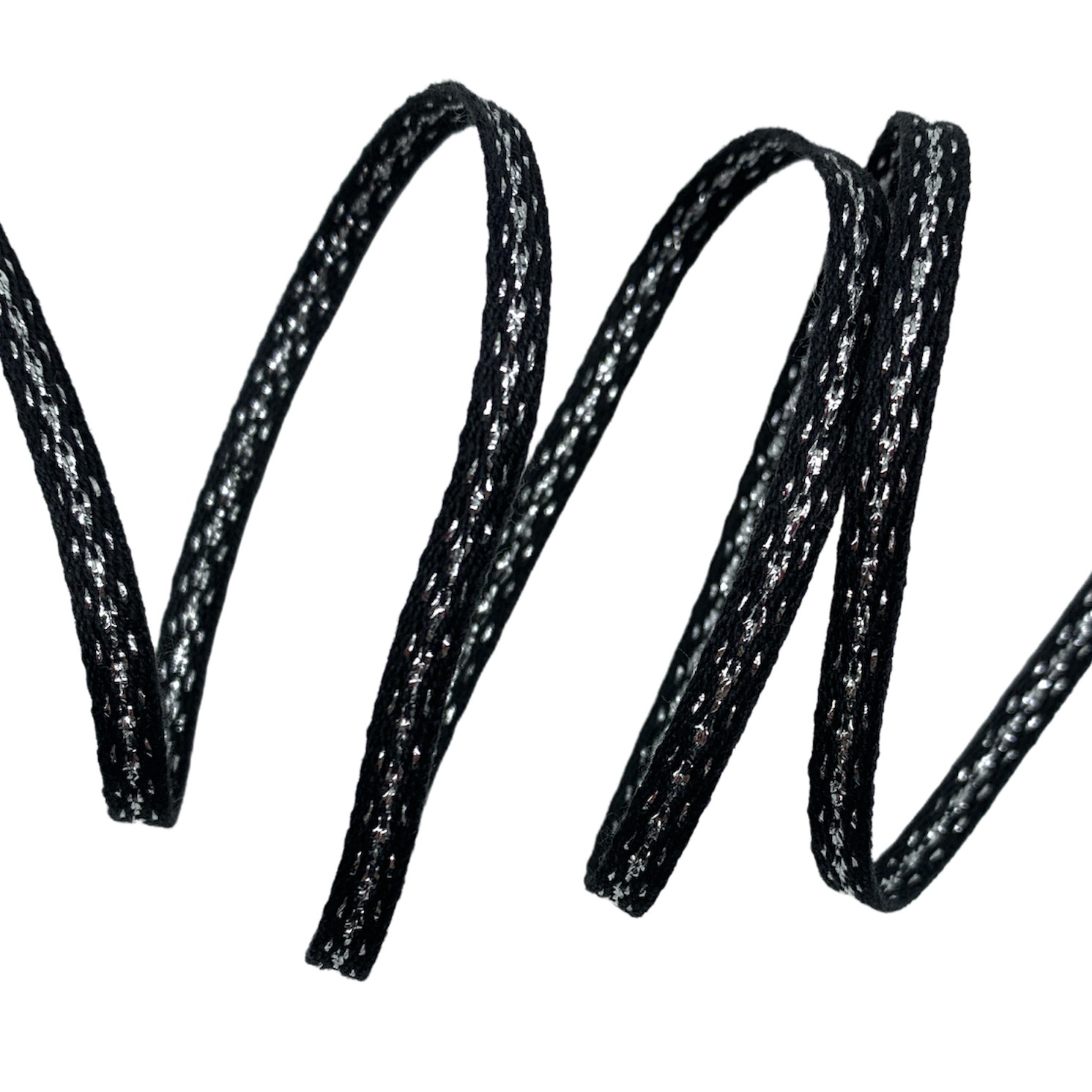 Cadarço Sarjado Pontilhado Metalizado CADM9P - 50 Metros - 06MM, Preto/Prata