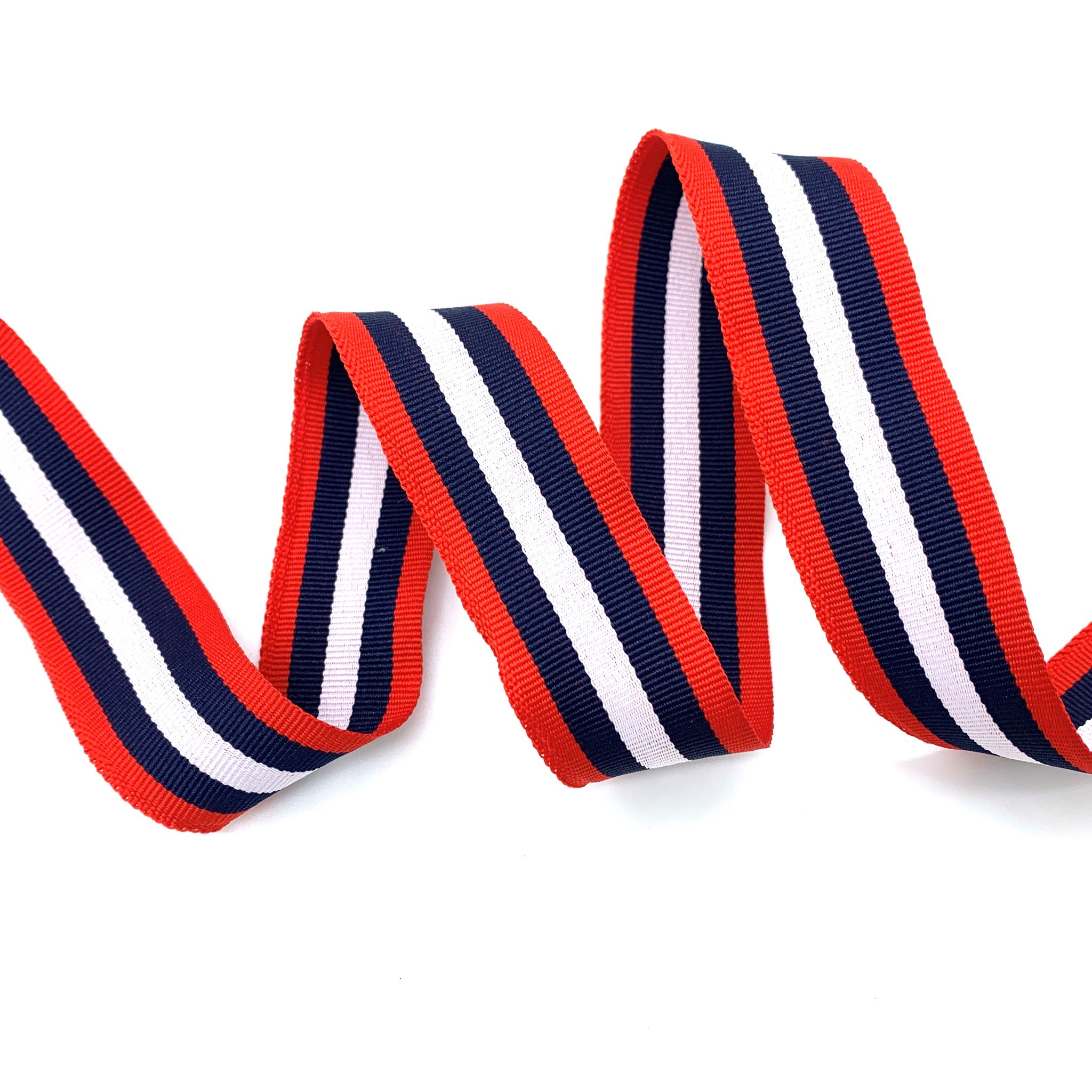 Galão Gorgurão Listrado TRI2 - 50 Metros - 30MM, Vermelho/Marinho/Branco