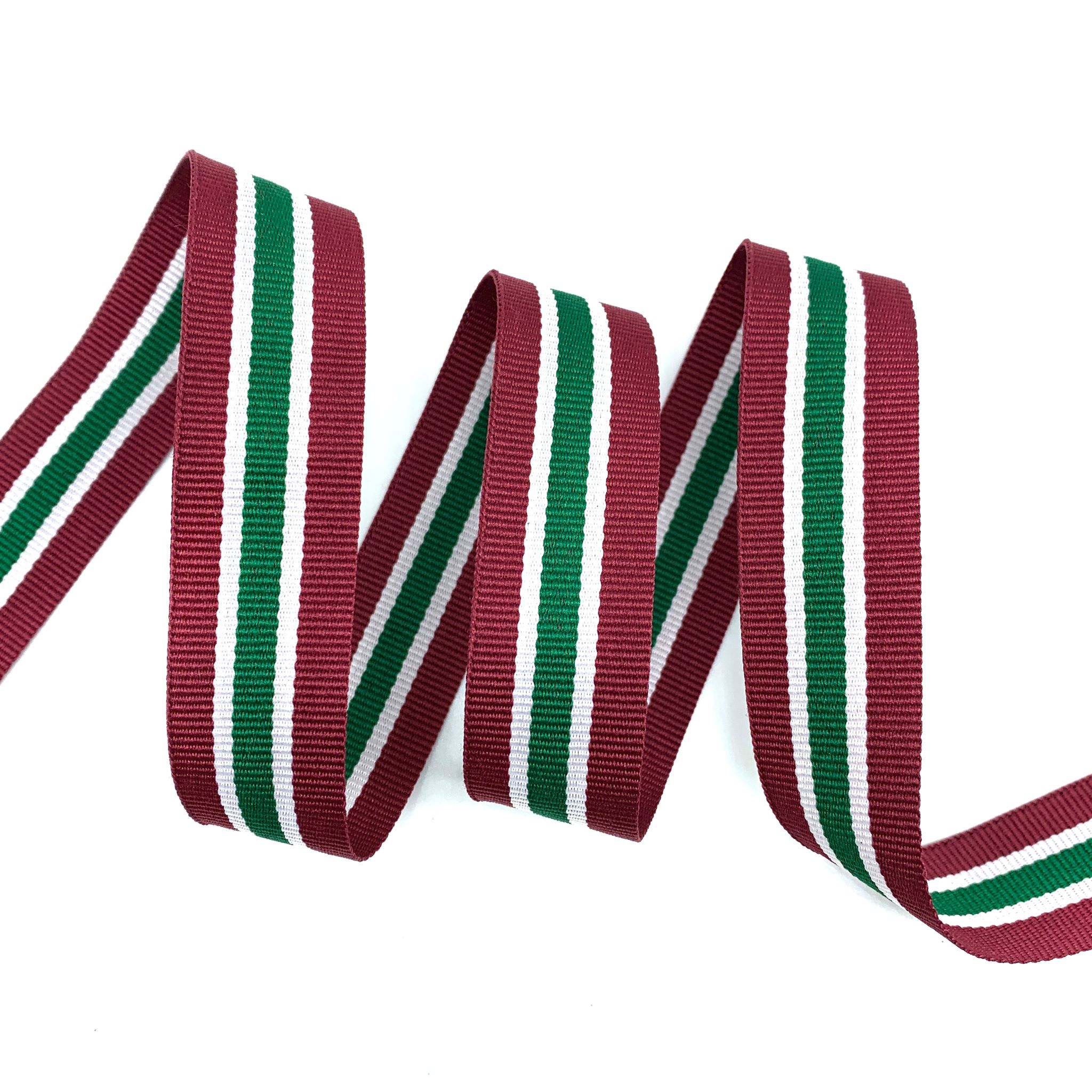 Galão Gorgurão Listrado TRI2 - 50 Metros - 25MM, Vinho/Branco/Bandeira