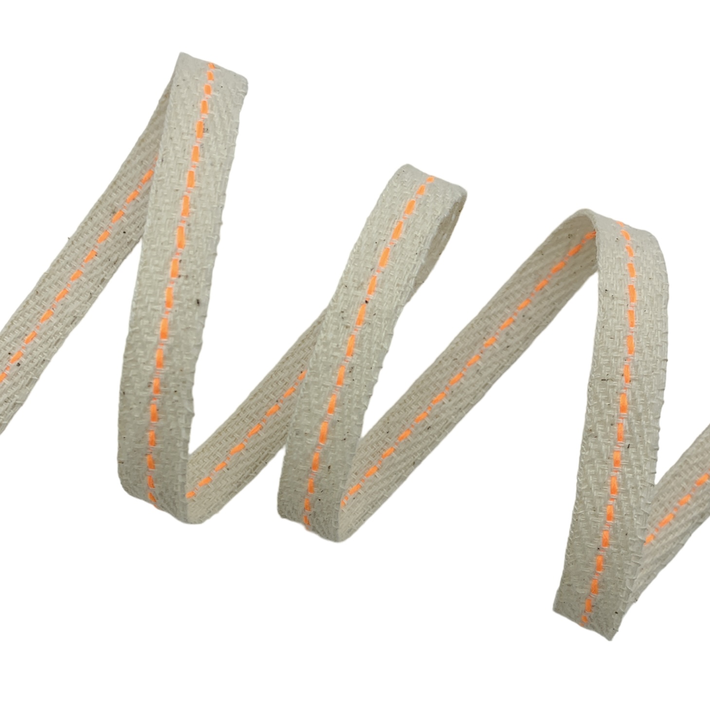 Cadarço 2a. Linha com Pesponto CA1P - 50 Metros - 10MM, Cru/Laranja