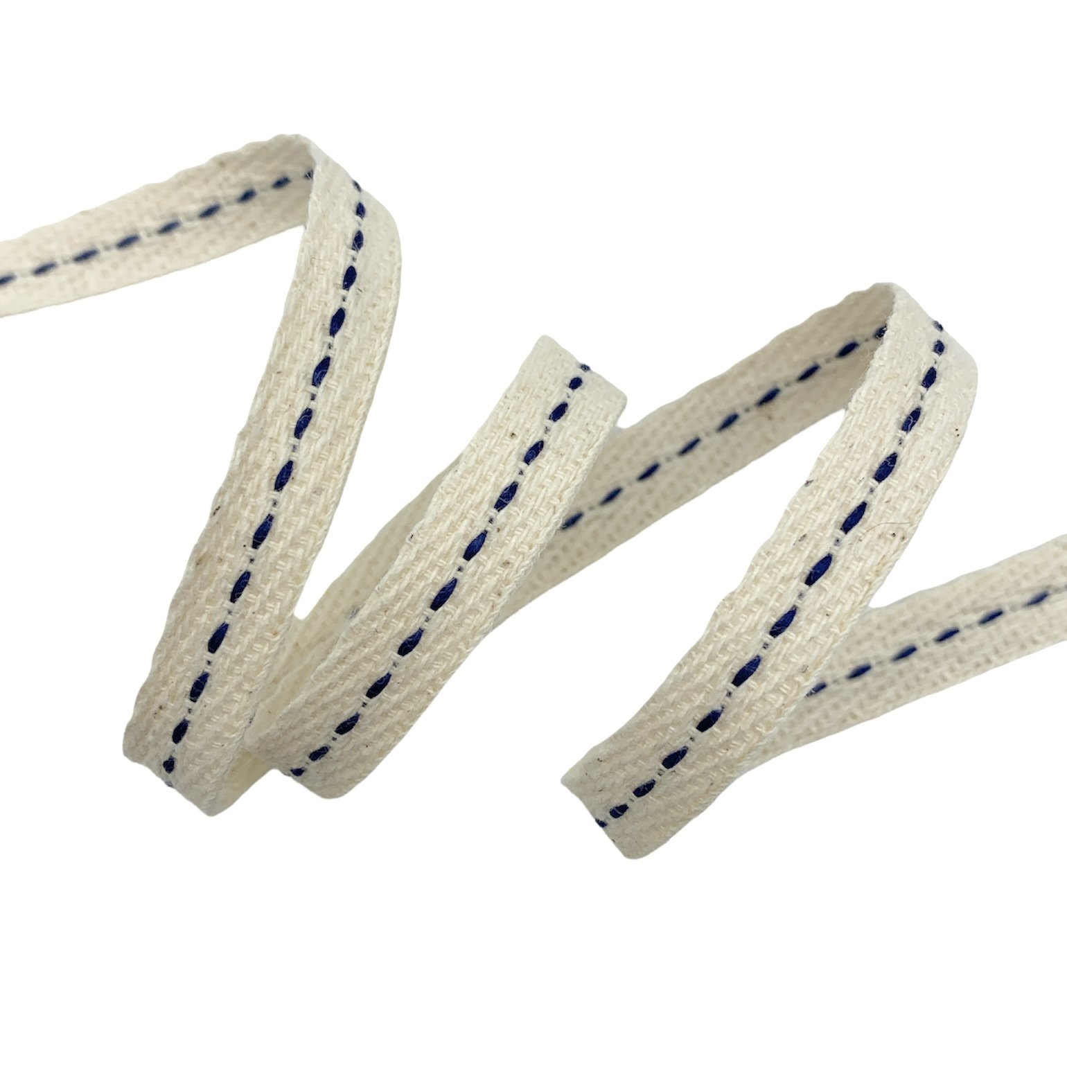 Cadarço 2a. Linha com Pesponto CA1P - 50 Metros - 10MM, Cru/Marinho