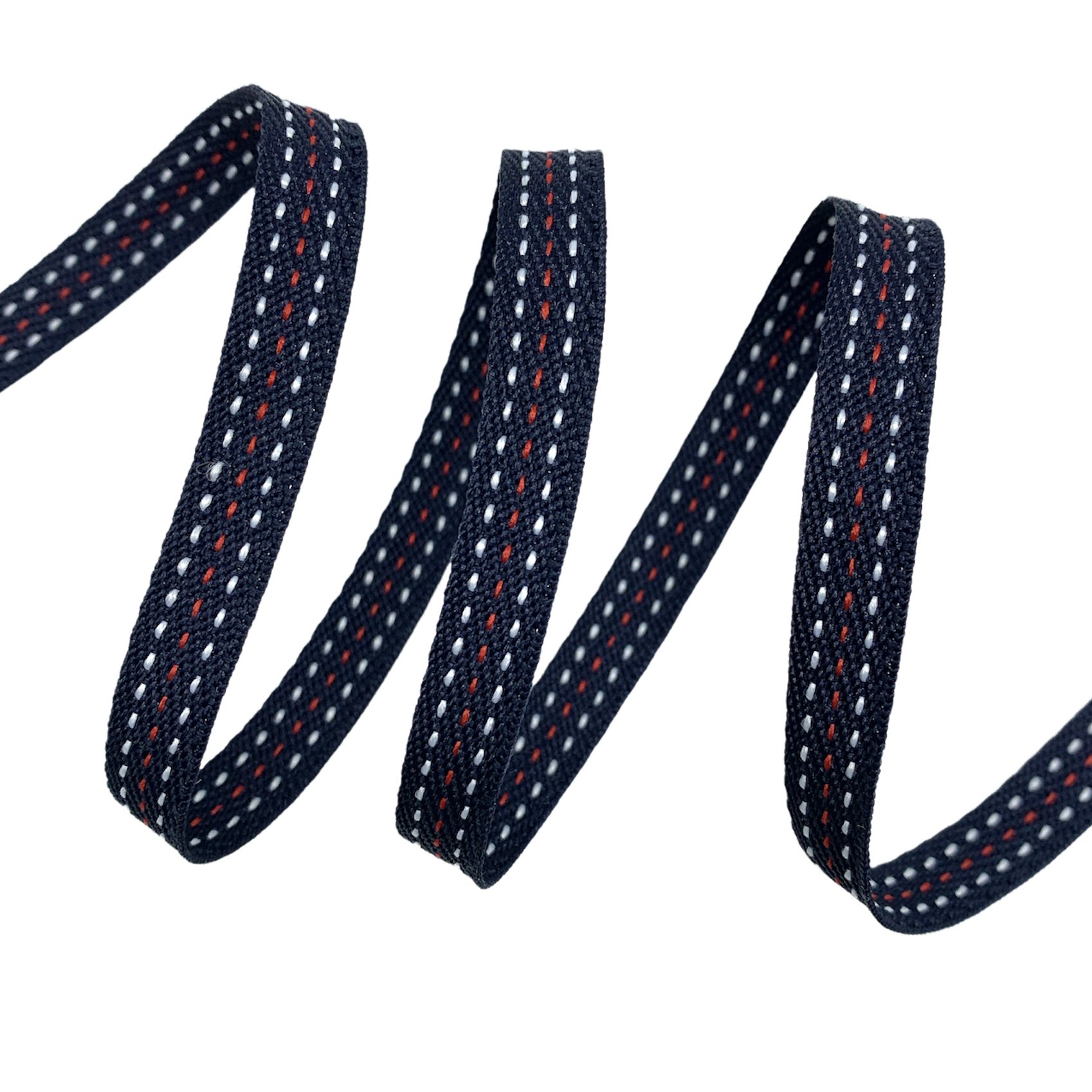 Cadarço com 3 Pespontos FP3P - 50 Metros - 10MM, Marinho/Branco/Vermelho