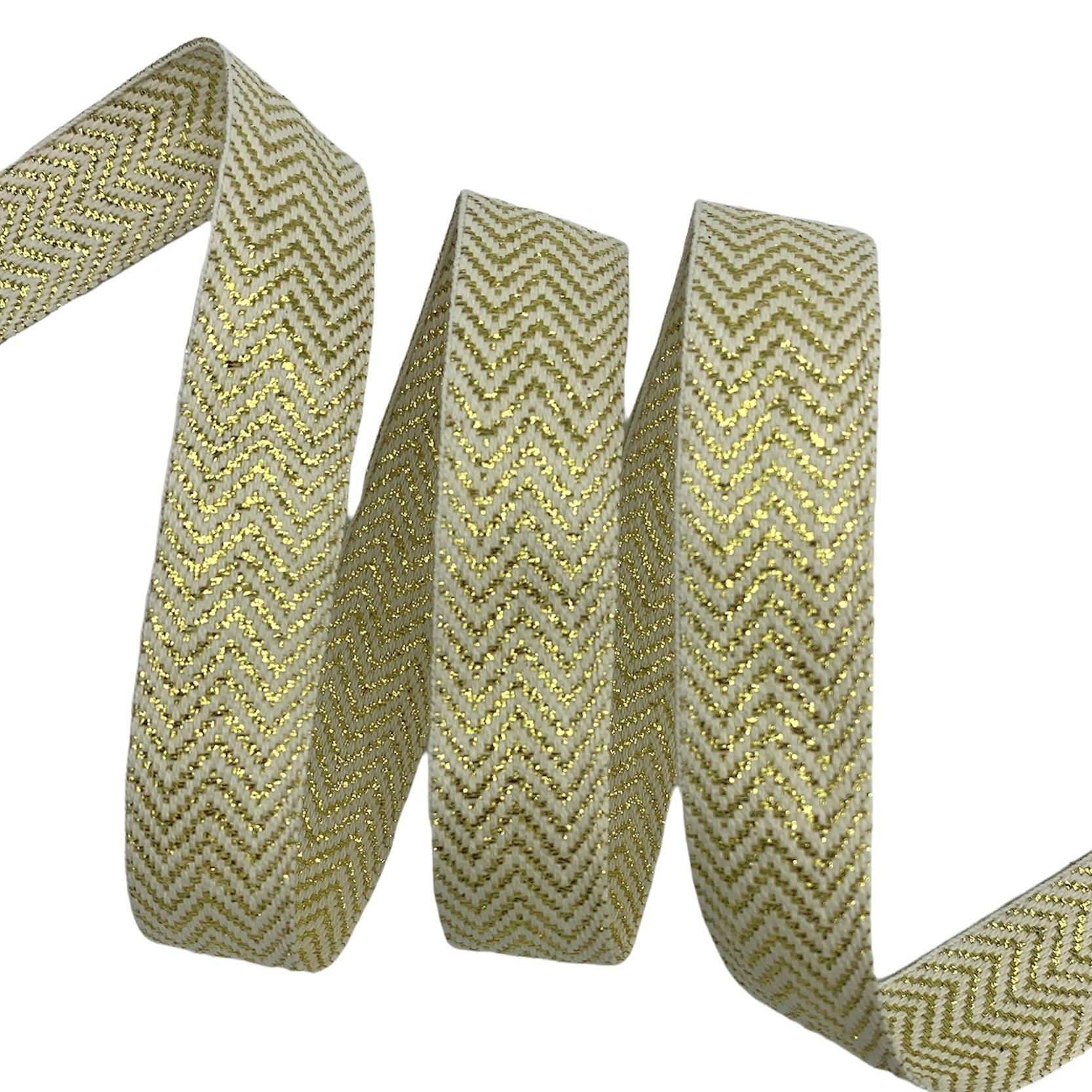 Cadarço com Lurex CADM2 - 50 Metros - 25MM, Cru/Dourado