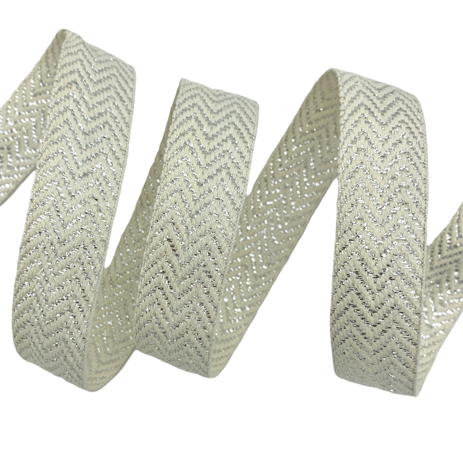 Cadarço com Lurex CADM2 - 50 Metros - 20MM, Cru/Prata