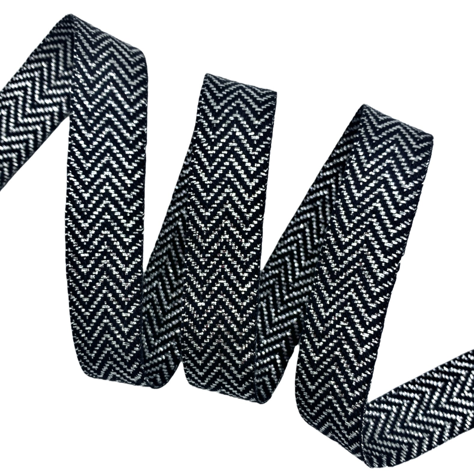 Cadarço com Lurex CADM2 - 50 Metros - 20MM, Preto/Prata