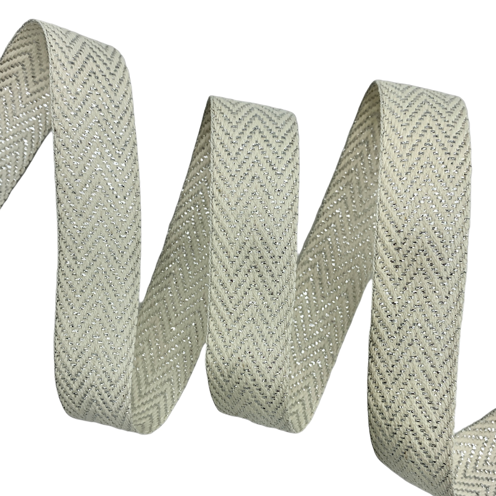 Cadarço com Lurex CADM2 - 50 Metros - 25MM, Cru/Prata