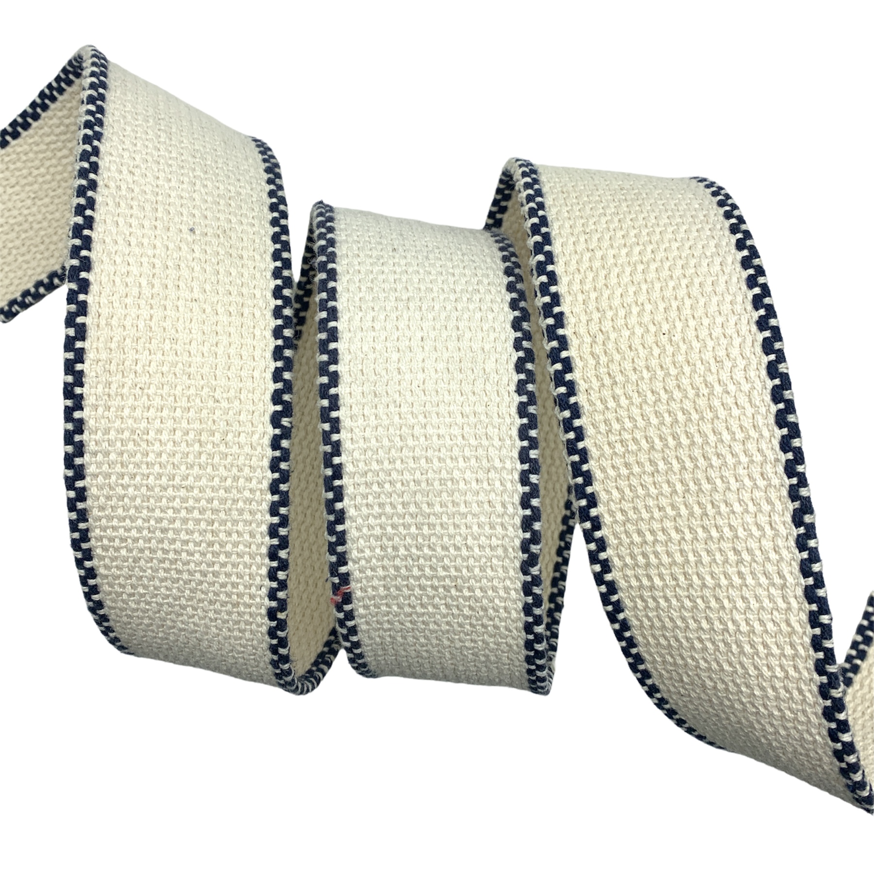 Cadarço para Cinto com 4 Tracejados nas Bordas CT4P - 25 Metros - 40MM, Cru/Marinho