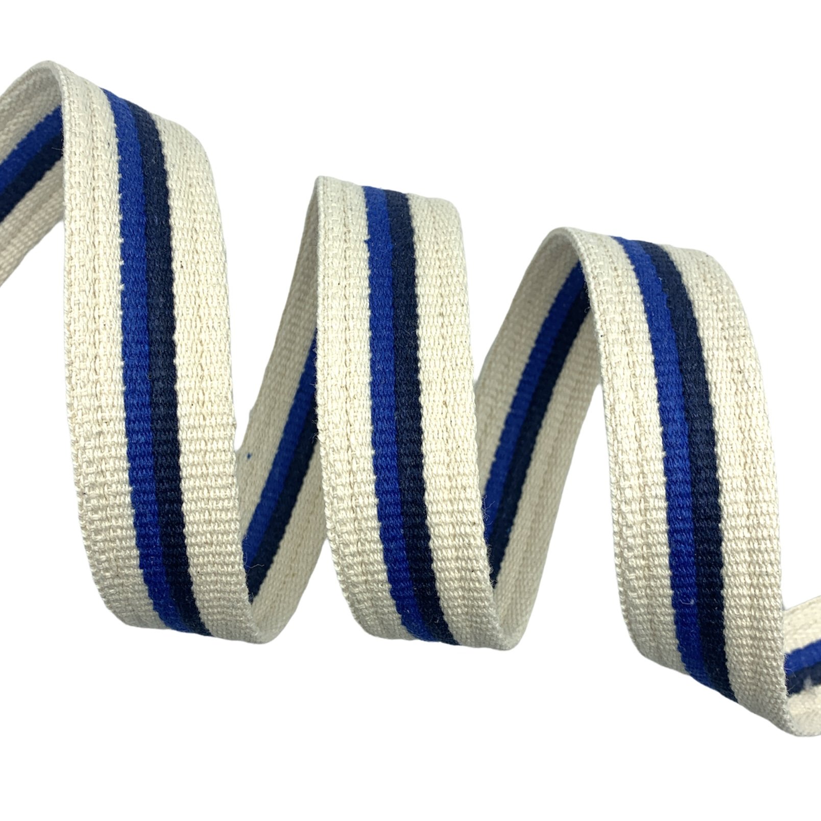 Cadarço para Cinto Canelado Listrado CTC2 - 25 Metros - 30MM, Cru/Marinho/Royal