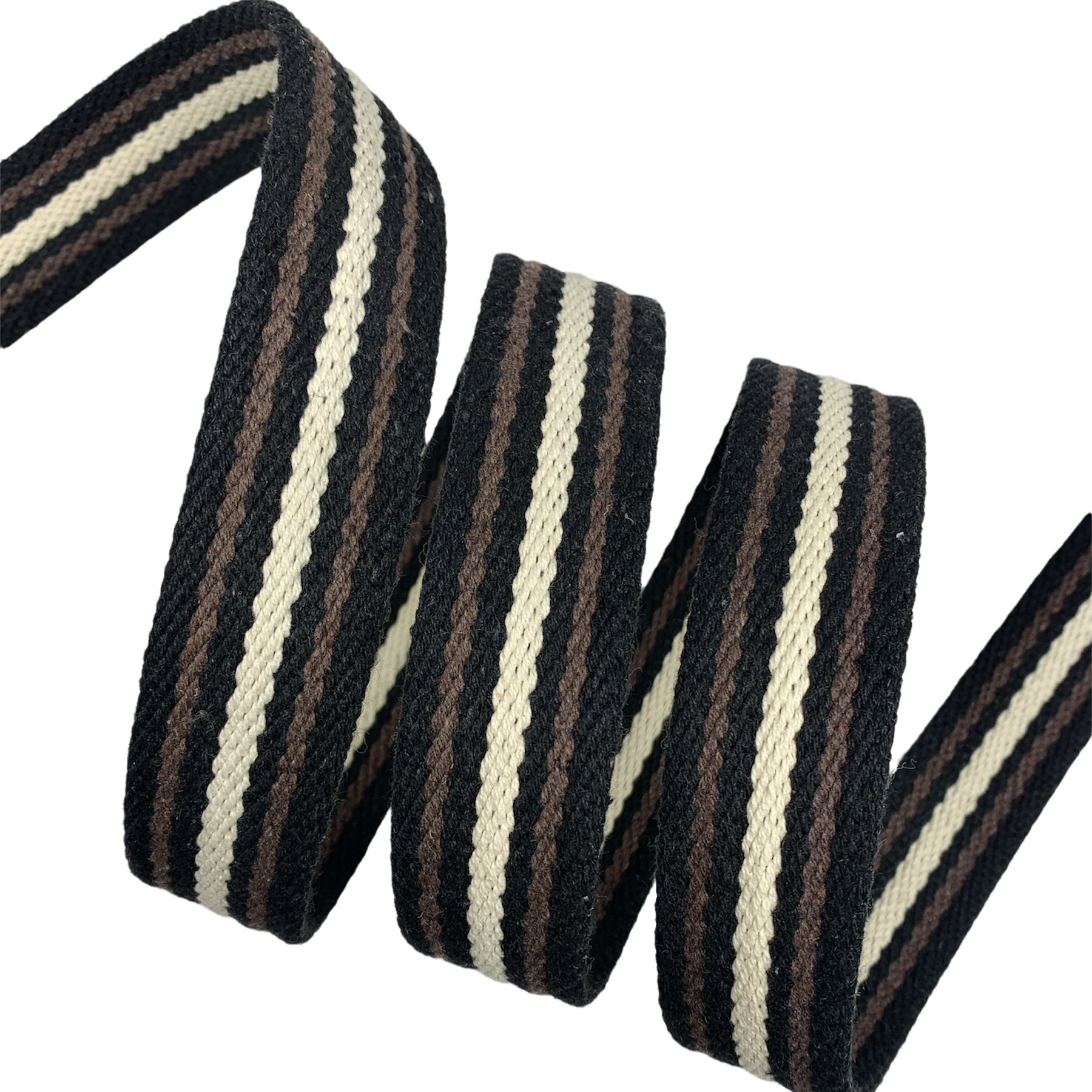 Cadarço para Cinto Canelado Listrado CTCG - 25 Metros - 35MM, Preto/Marrom/Cru