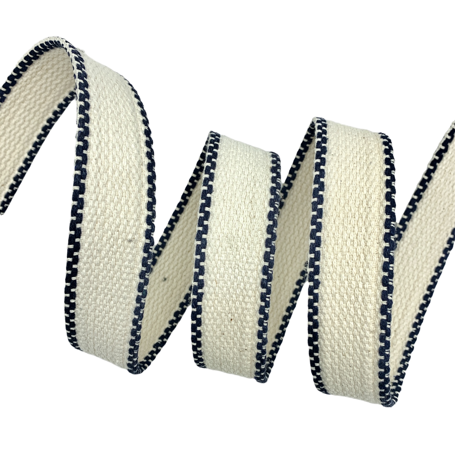 Cadarço para Cinto com 4 Tracejados nas Bordas CT4P - 25 Metros - 25MM, Cru/Marinho