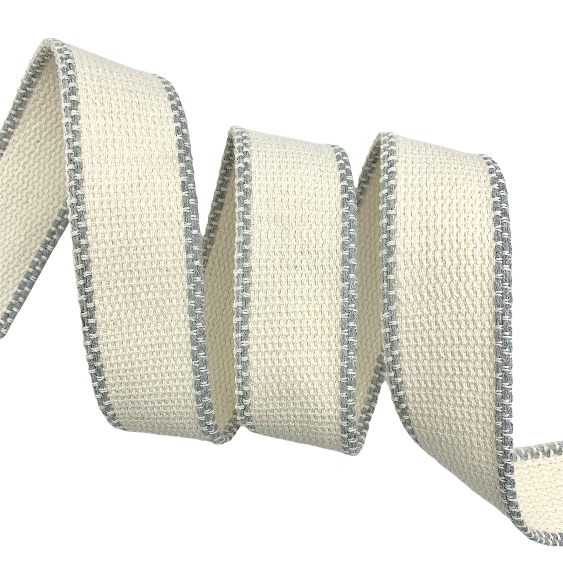 Cadarço para Cinto com 4 Tracejados nas Bordas CT4P - 25 Metros - 45MM, Cru/Cinza Claro