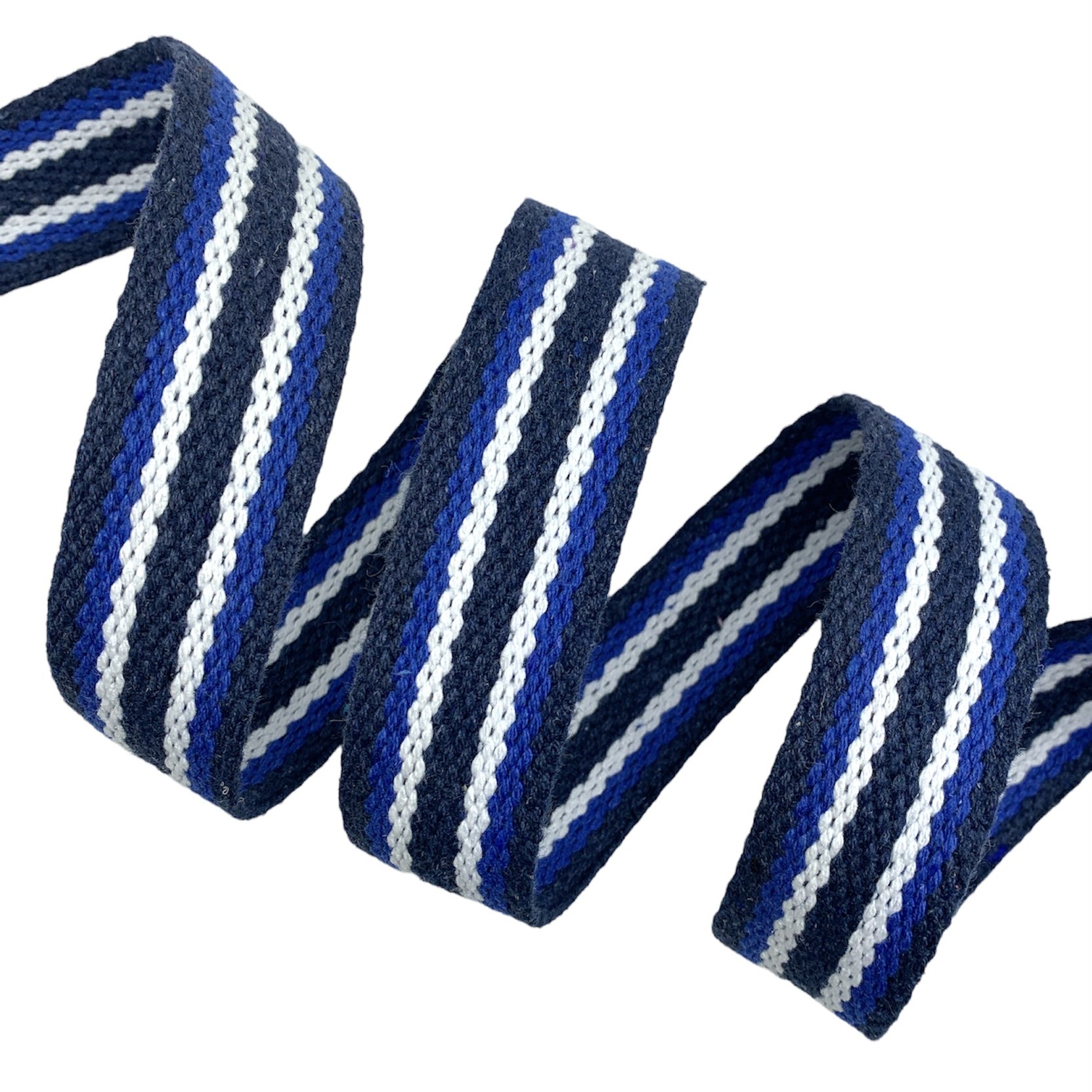 Cadarço para Cinto Listrado CT7L - 25 Metros - 30MM, Marinho/Royal/Branco
