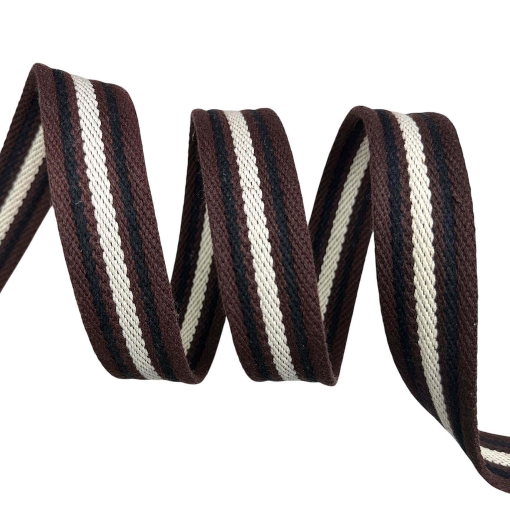 Cadarço para Cinto Canelado Listrado CTCG - 25 Metros - 35MM, Marrom/Preto/Cru